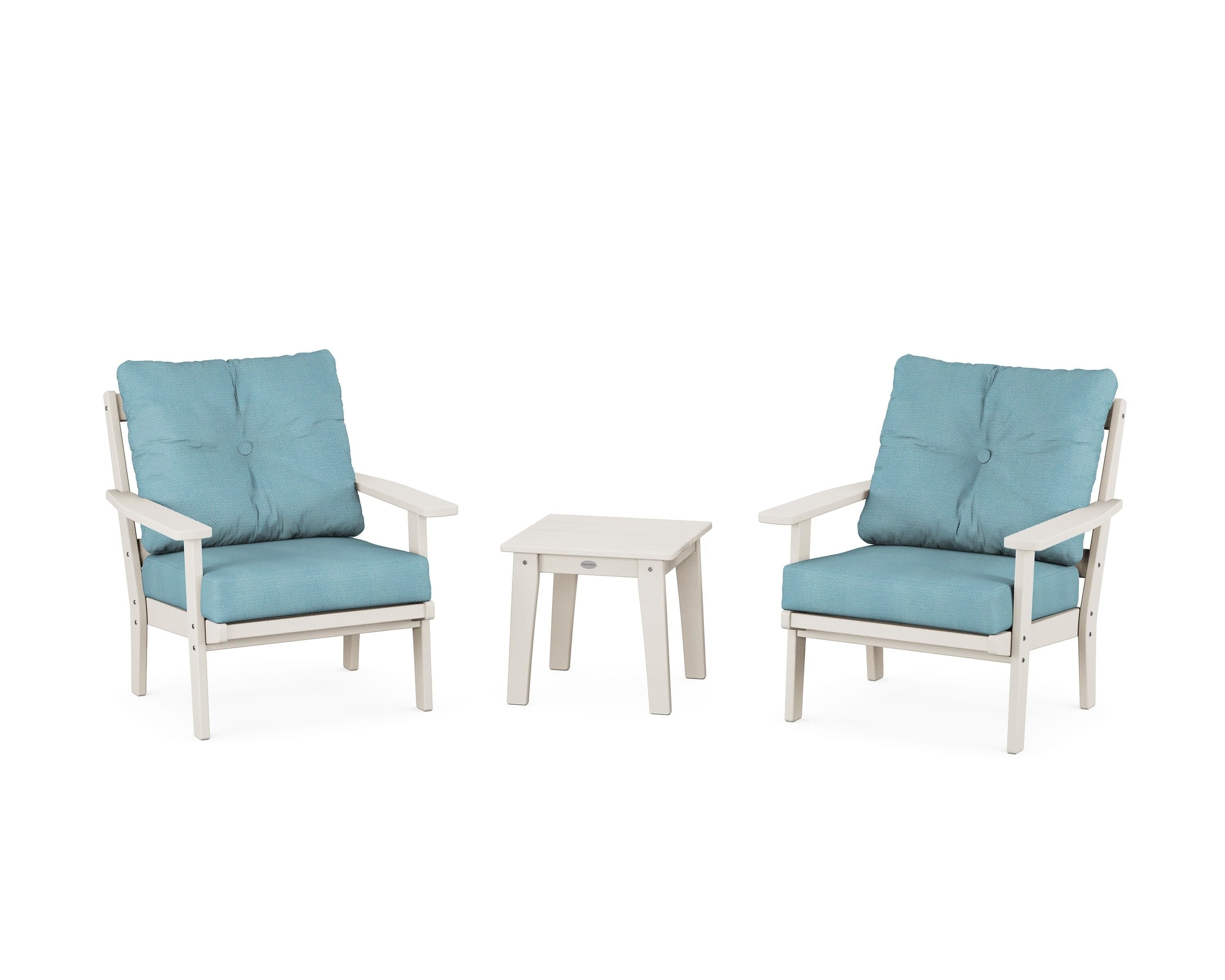 POLYWOOD Prairie 3-Piece Deep Seating Set in Sand / Lattice Sky Blue