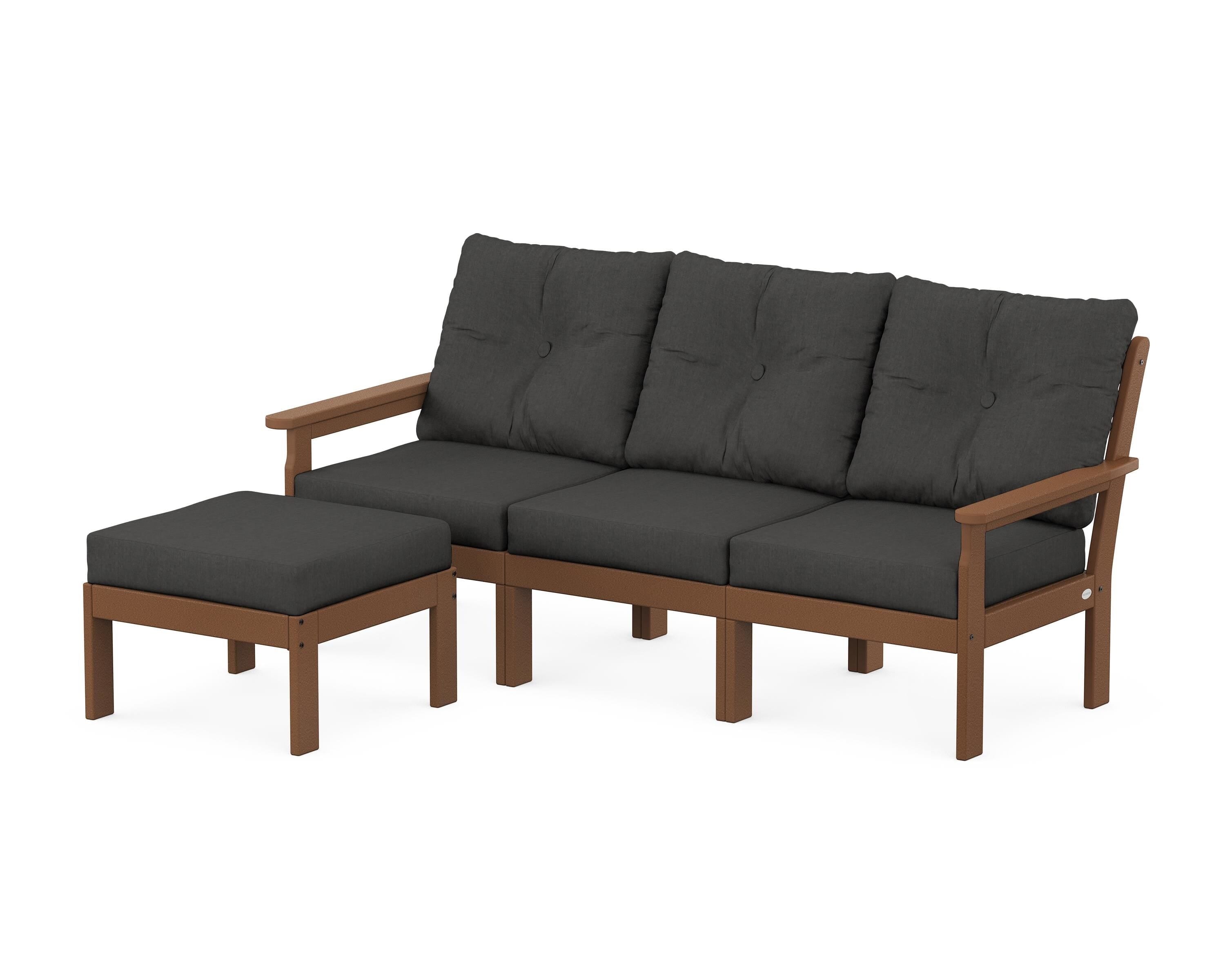 POLYWOOD Vineyard 4-Piece Sectional with Ottoman in Teak / Spectrum Carbon