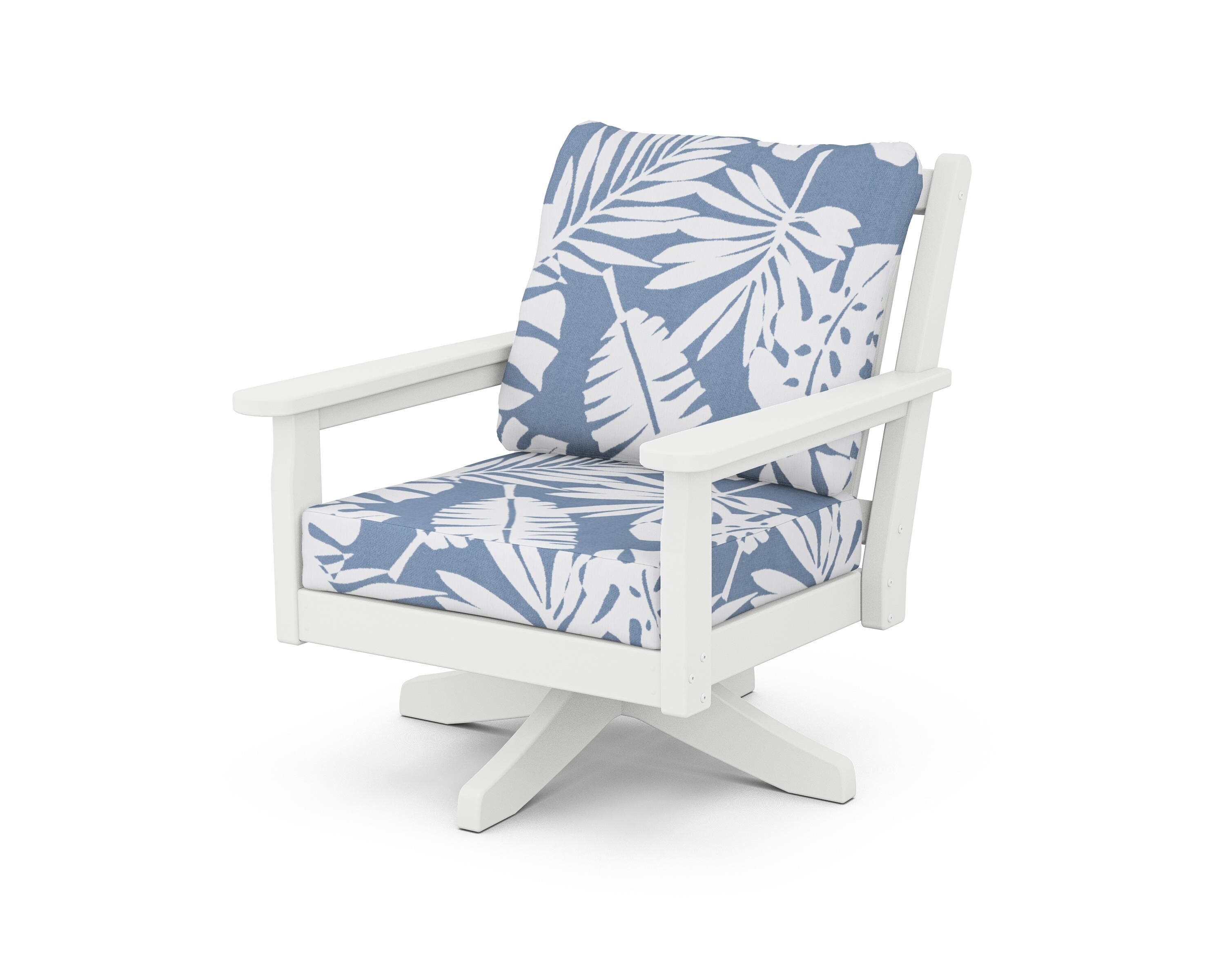 POLYWOOD Chippendale Deep Seating Swivel Chair in White / Leaf Sky Blue