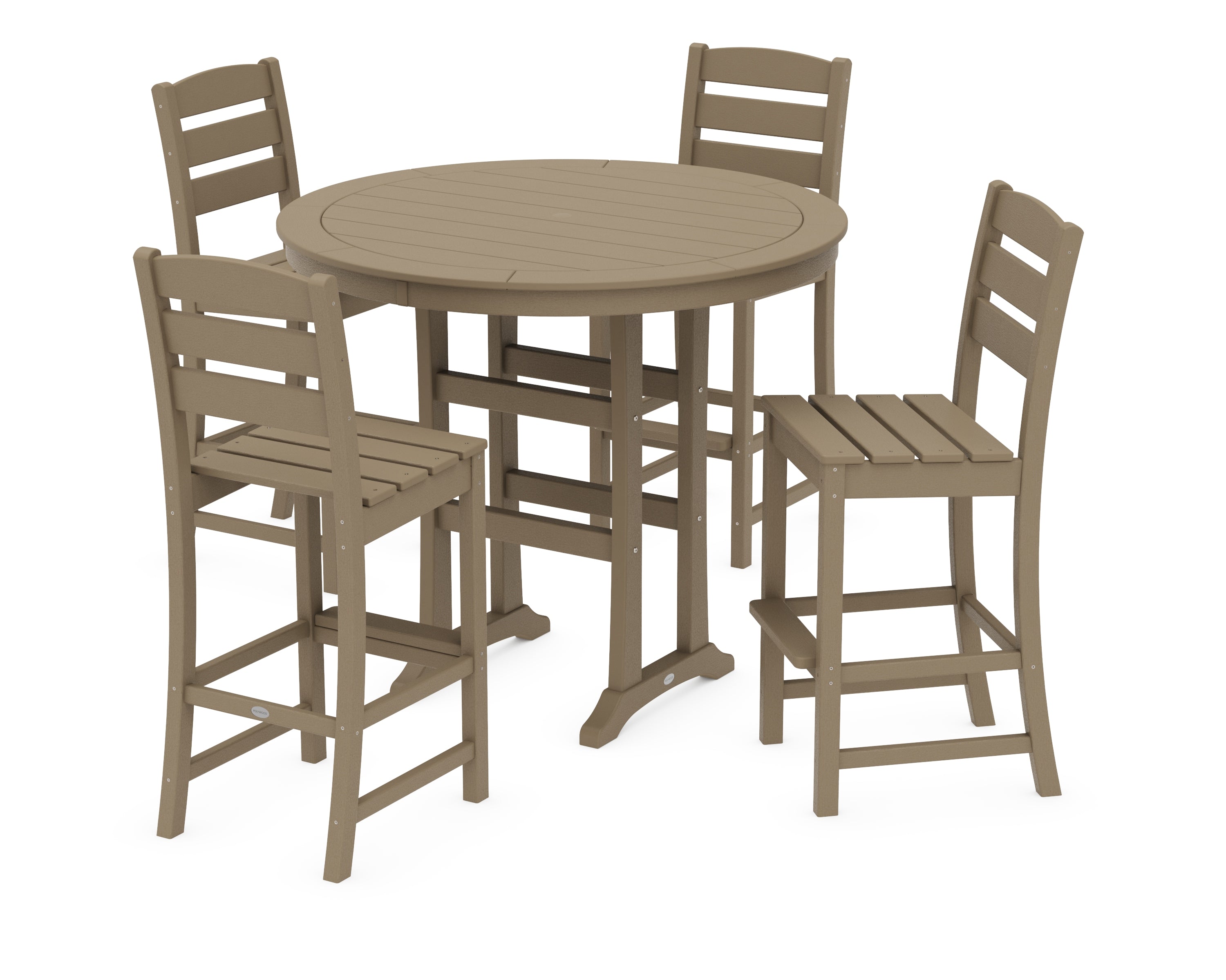 POLYWOOD Lakeside 5-Piece Round Farmhouse Side Chair Bar Set in Vintage Sahara