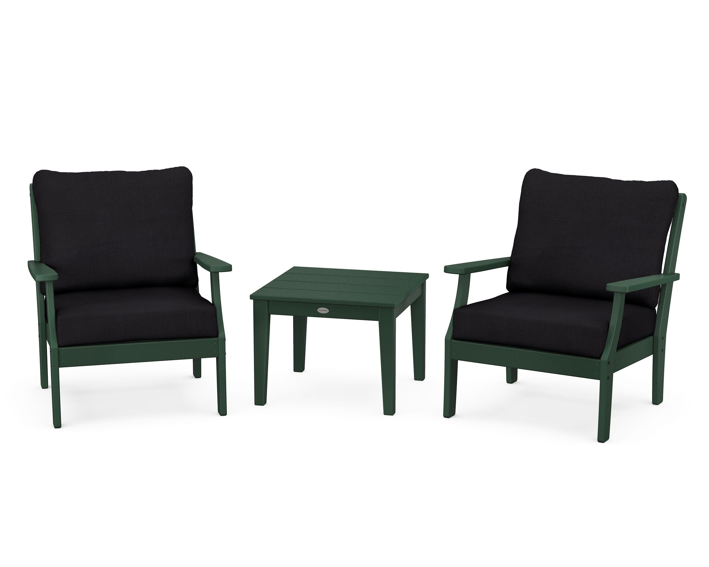 POLYWOOD Braxton 3-Piece Deep Seating Set in Green / Midnight Linen