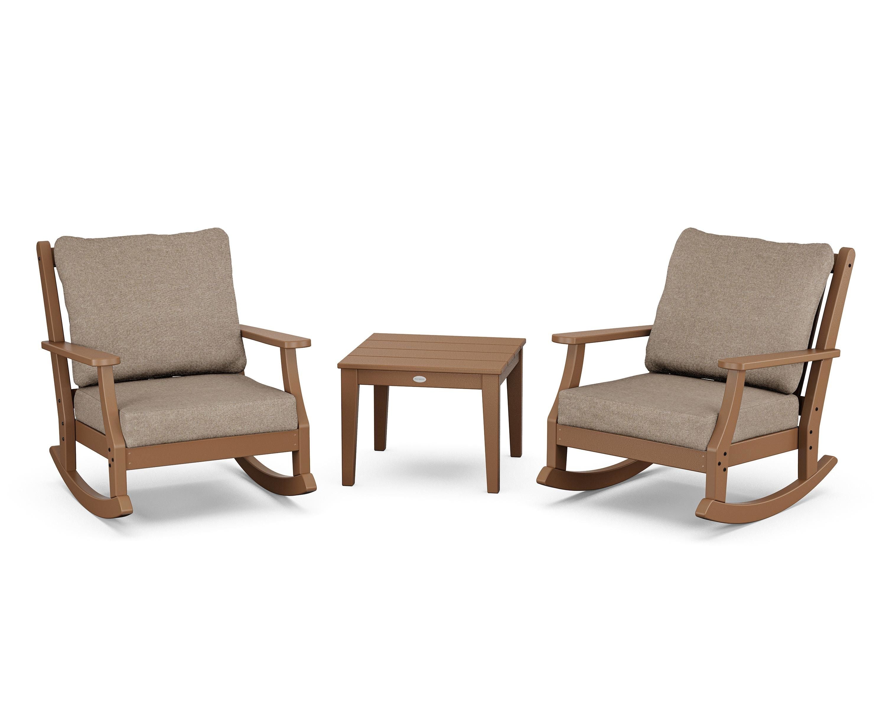 Country Living Wovendale 3-Piece Deep Seating Rocker Set in Teak / Spiced Burlap