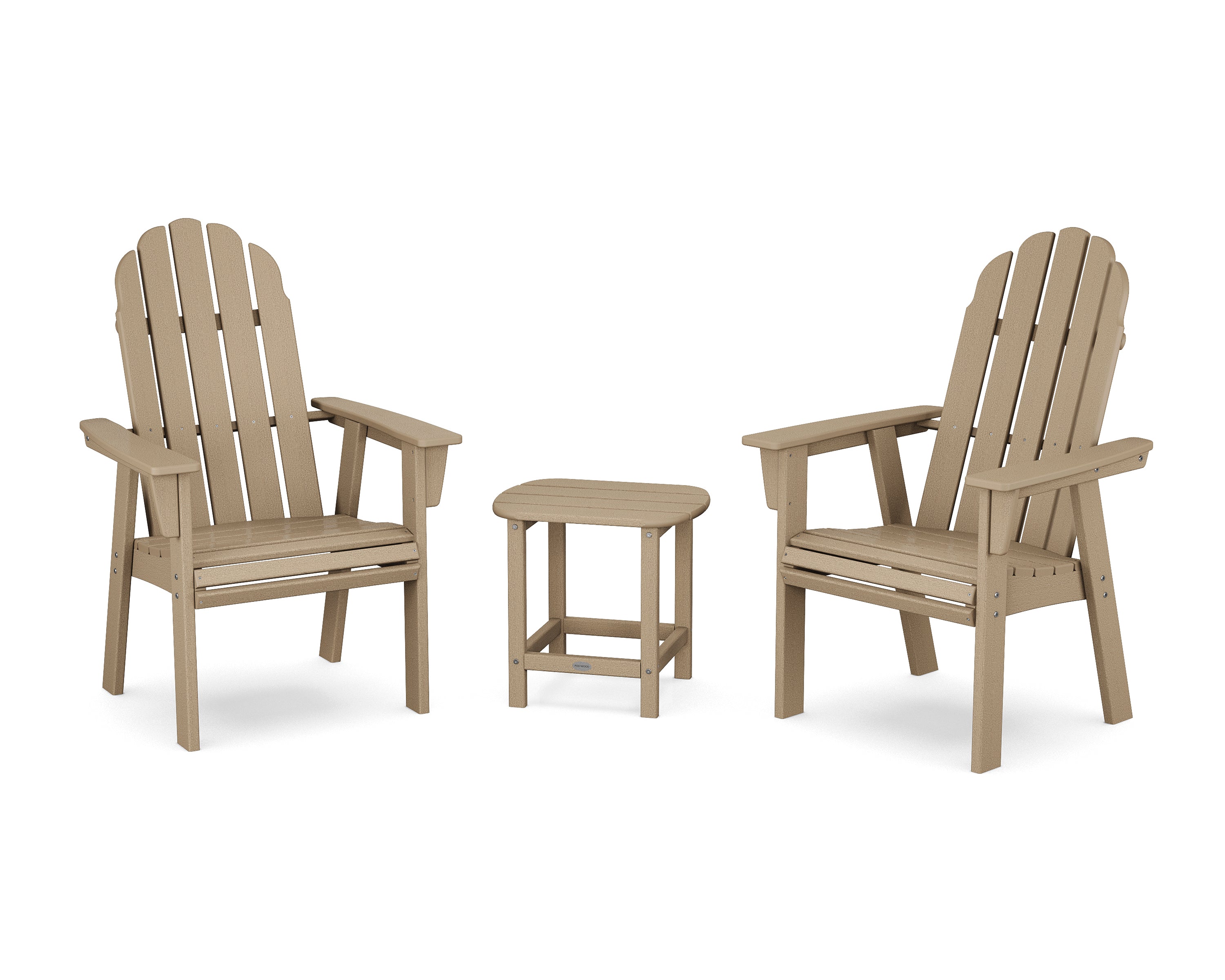 POLYWOOD® Vineyard 3-Piece Curveback Upright Adirondack Chair Set in Vintage Sahara