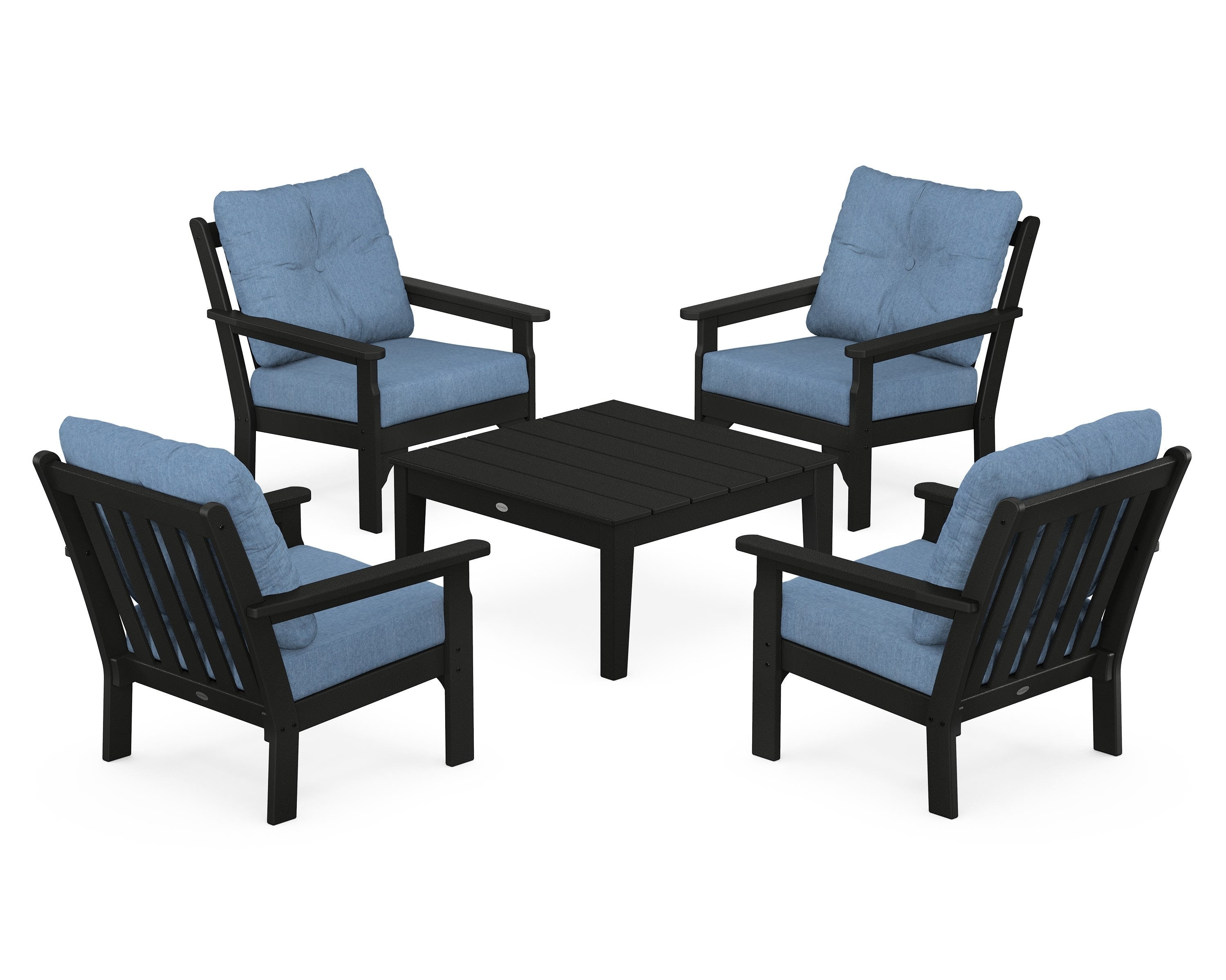 POLYWOOD Vineyard 5-Piece Deep Seating Conversation Set in Black / Sky Blue
