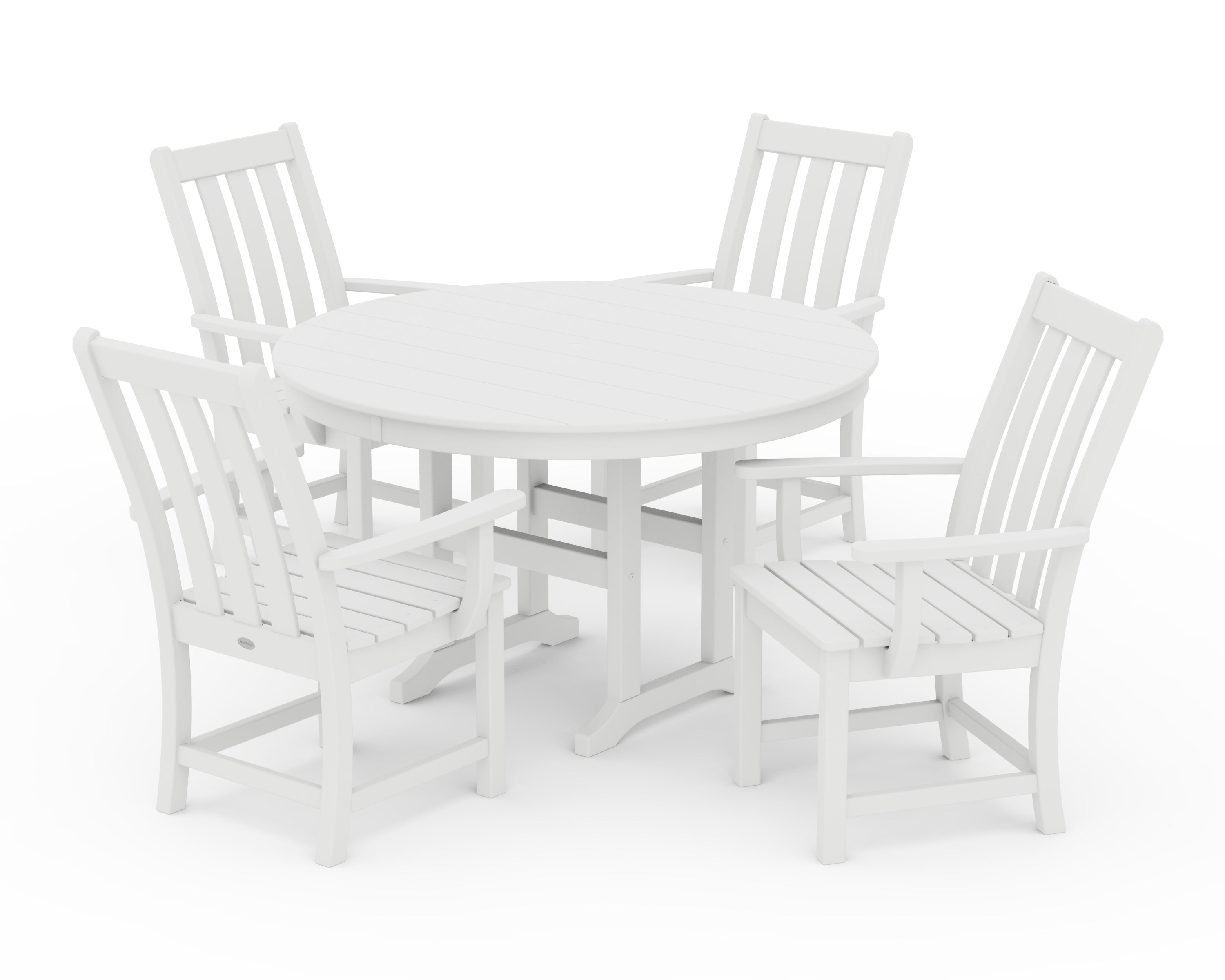 POLYWOOD Vineyard 5-Piece Round Farmhouse Dining Set in White
