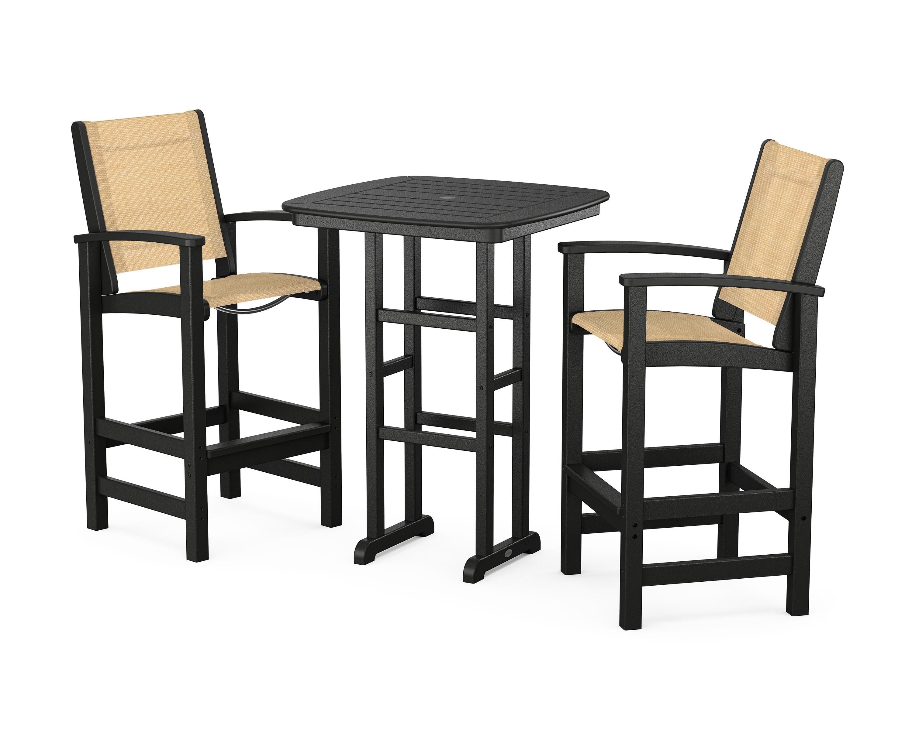 POLYWOOD Coastal 3-Piece Bar Set in Black / Dupioni Apricot Sling