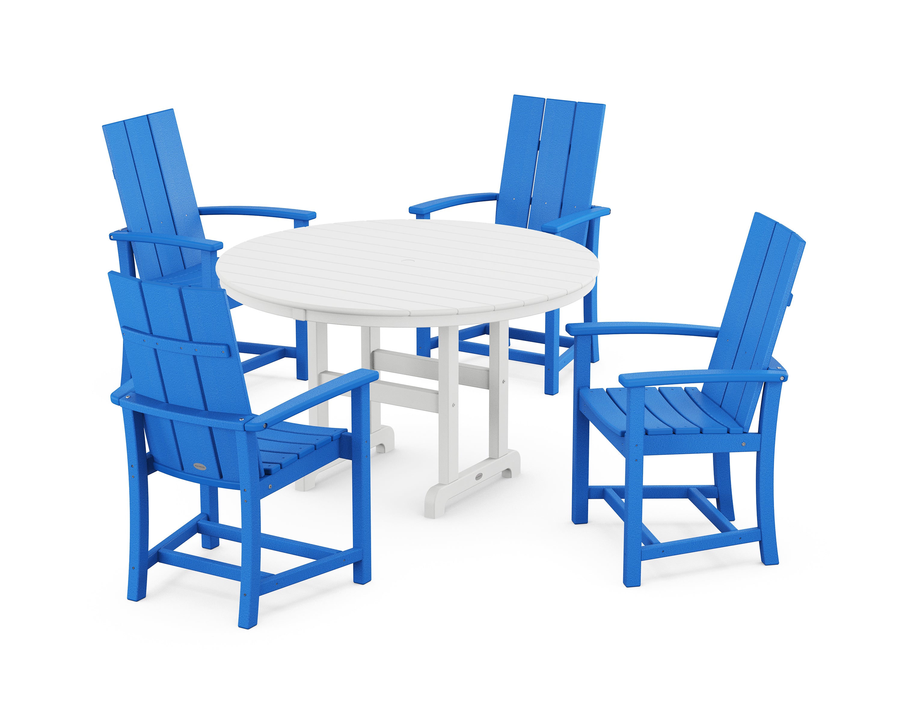 POLYWOOD® Modern Adirondack 5-Piece Round Farmhouse Dining Set in Pacific Blue / White