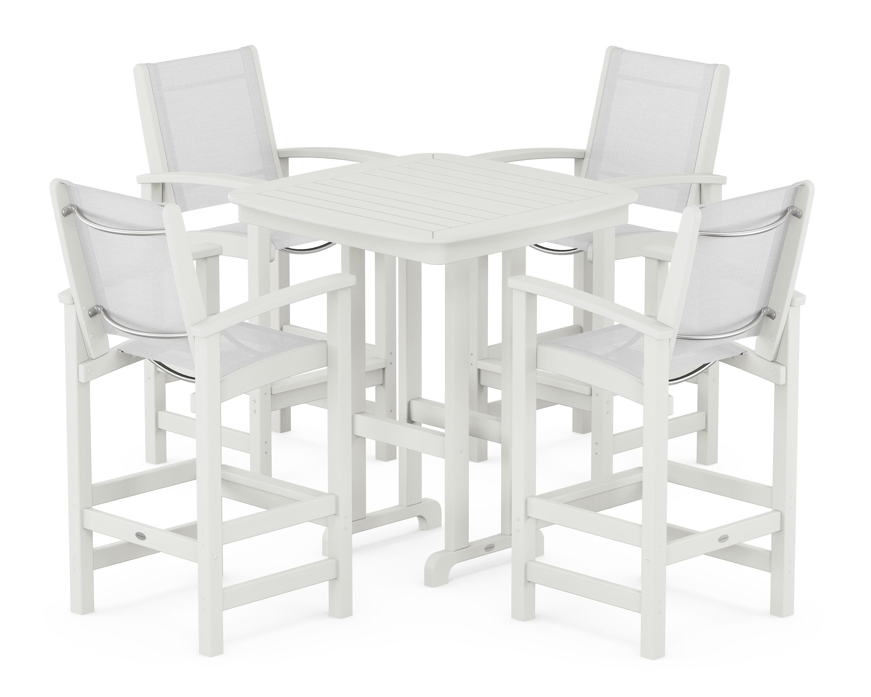 POLYWOOD Coastal 5-Piece Bar Set in Vintage White / White Sling