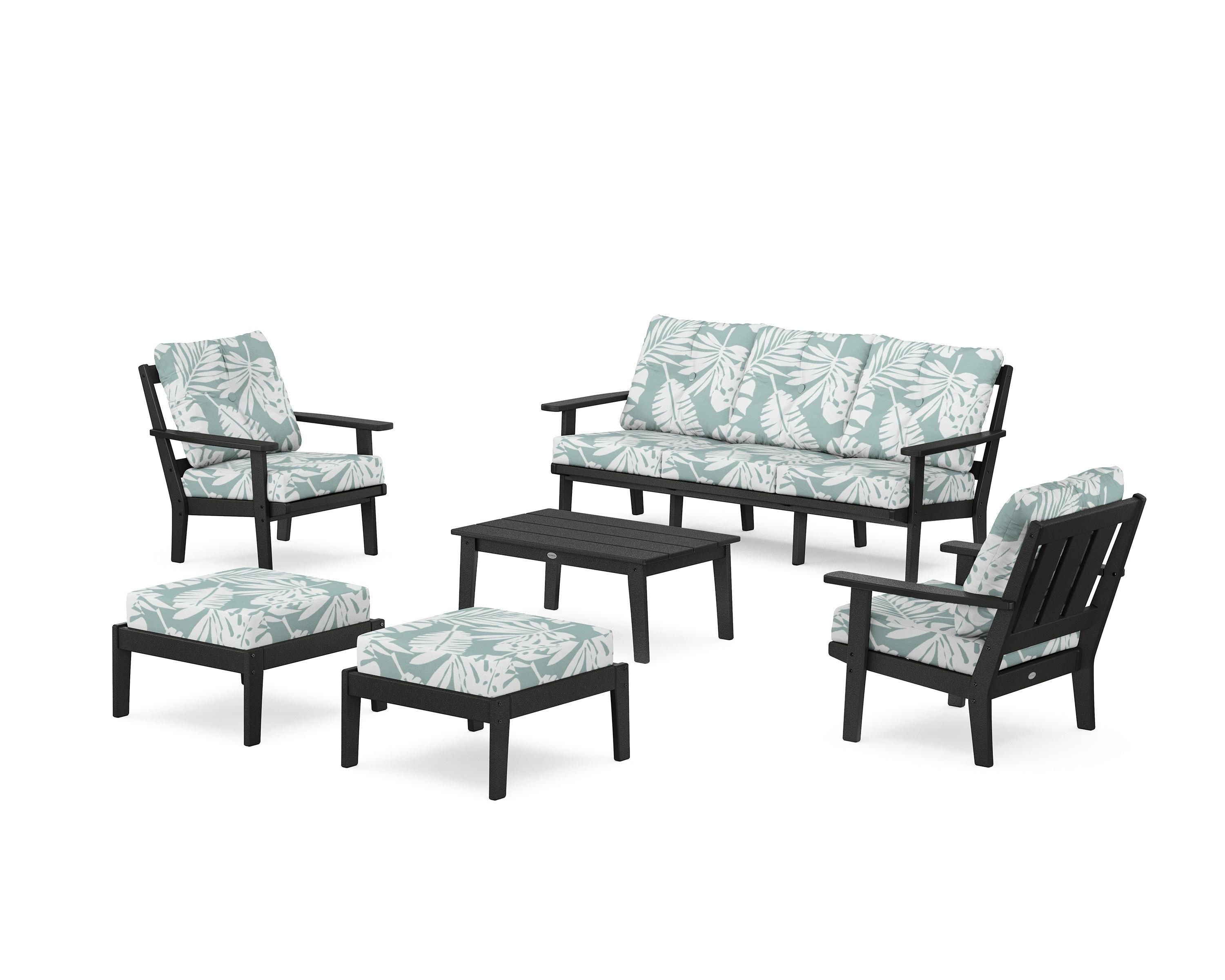 POLYWOOD Oxford 6-Piece Lounge Sofa Set in Black / Leaf Glacier Spa