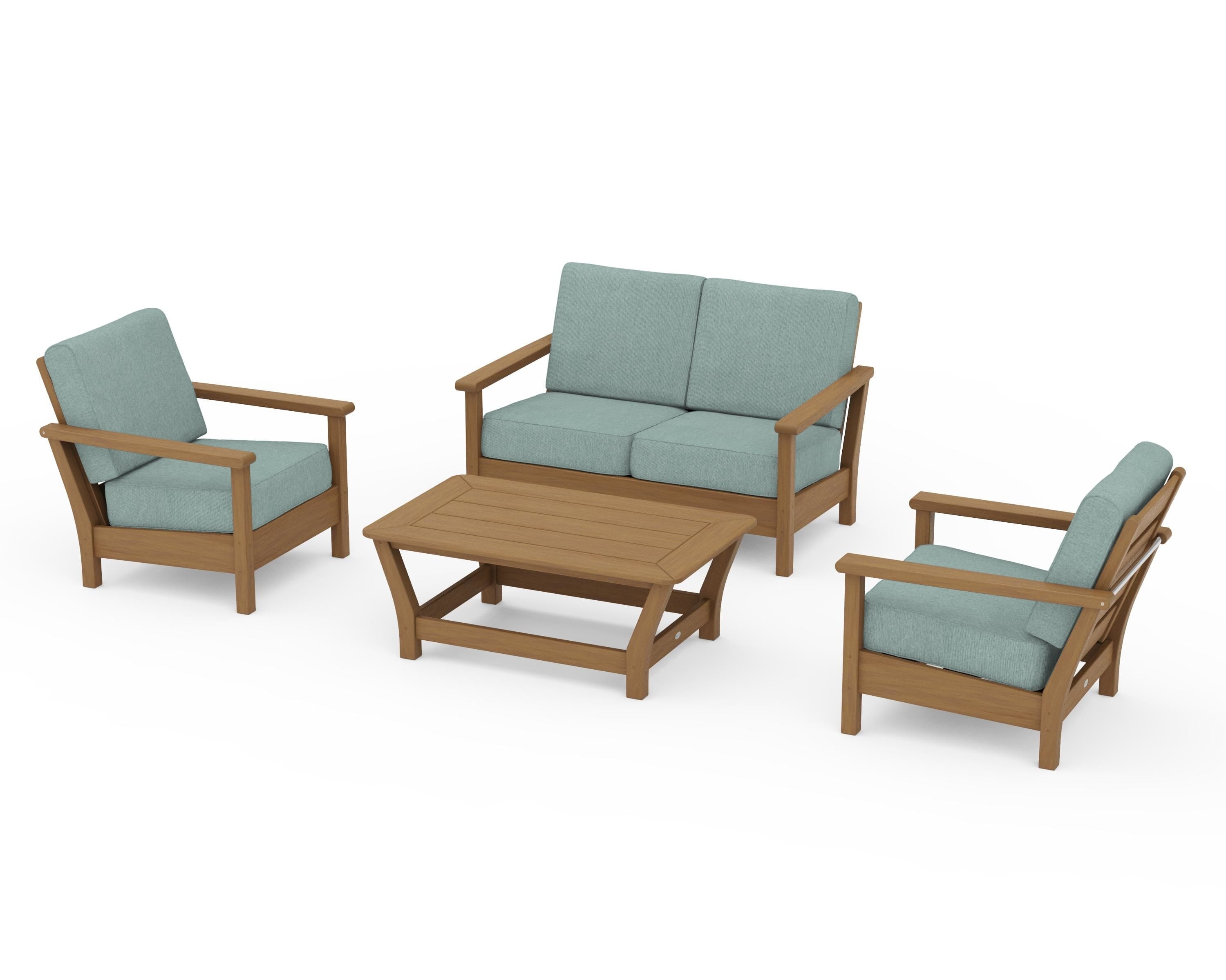 POLYWOOD Harbour 4-Piece Deep Seating Set in Natural / Glacier Spa