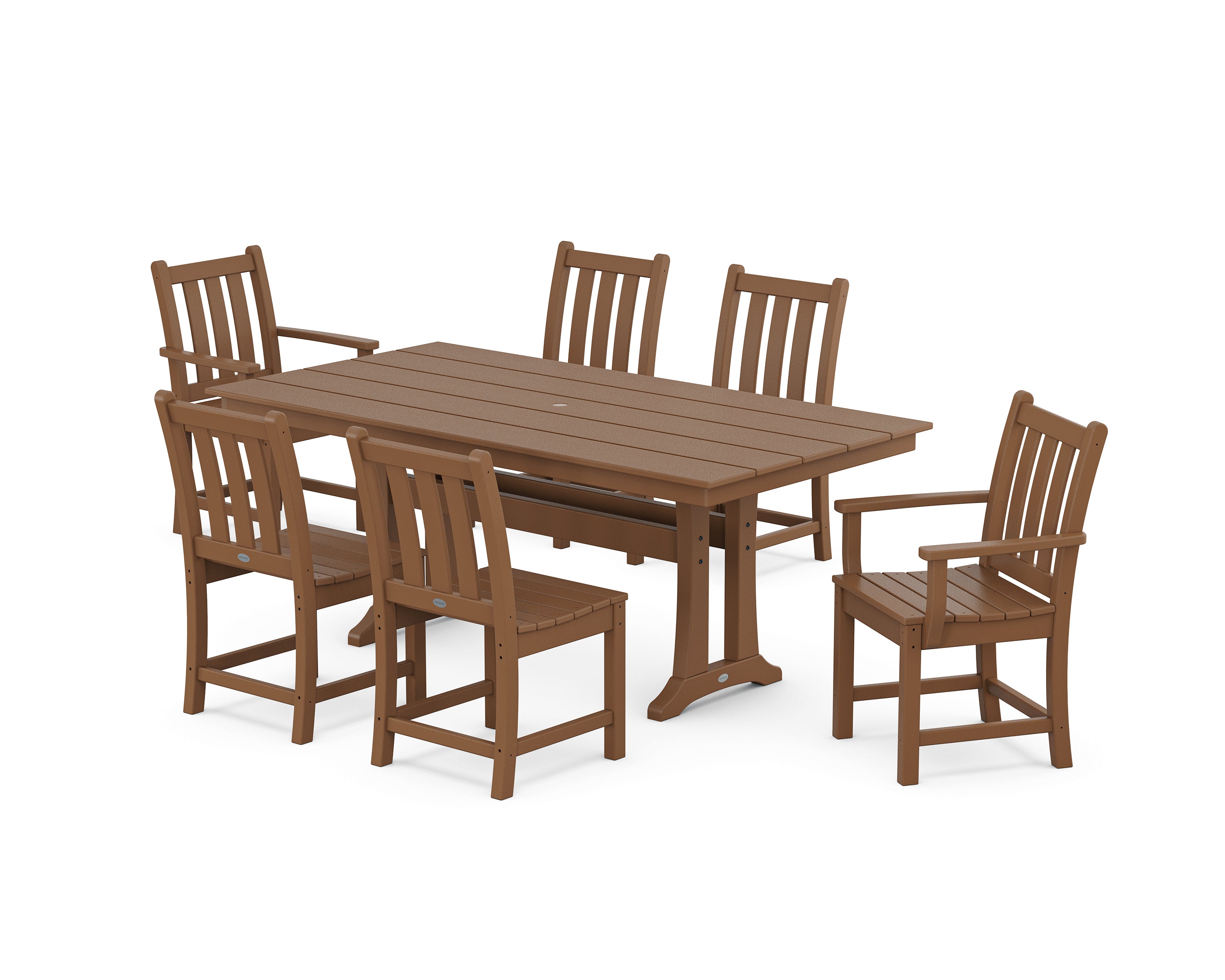 POLYWOOD® Traditional Garden 7-Piece Farmhouse Dining Set With Trestle Legs in Teak