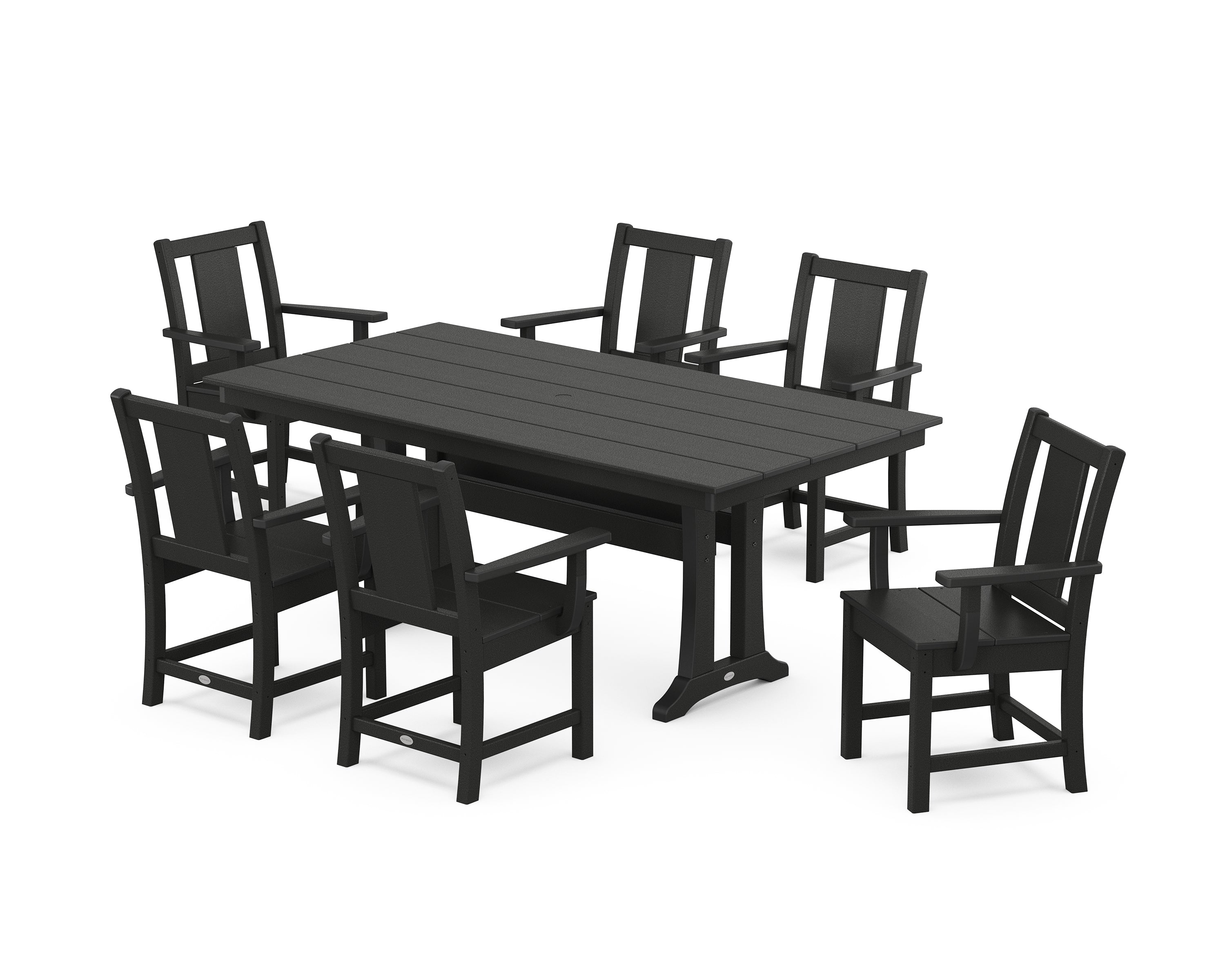 POLYWOOD Prairie Arm Chair 7-Piece Farmhouse Dining Set with Trestle Legs in Black