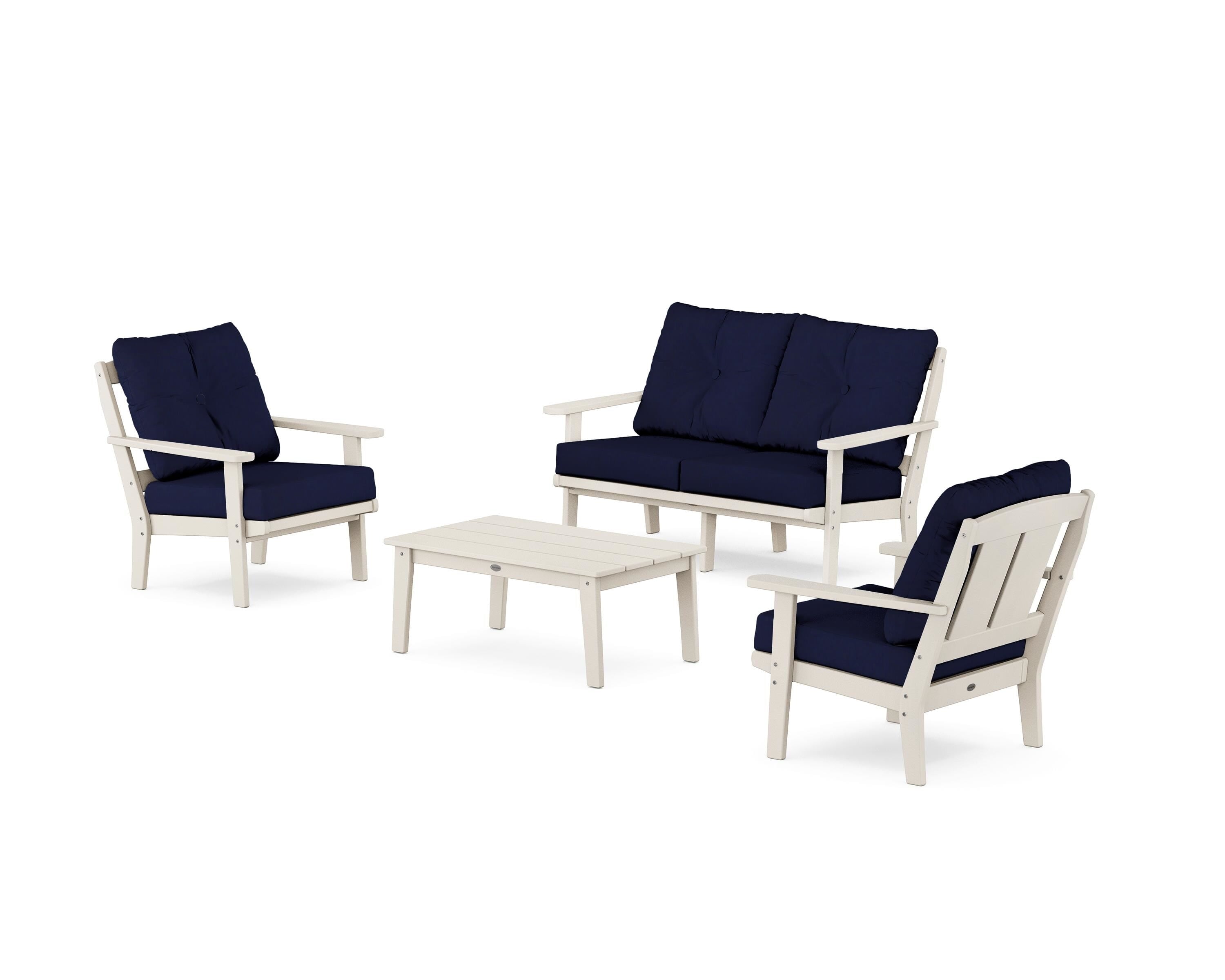 POLYWOOD Mission 4-Piece Deep Seating Set with Loveseat in Sand / Navy