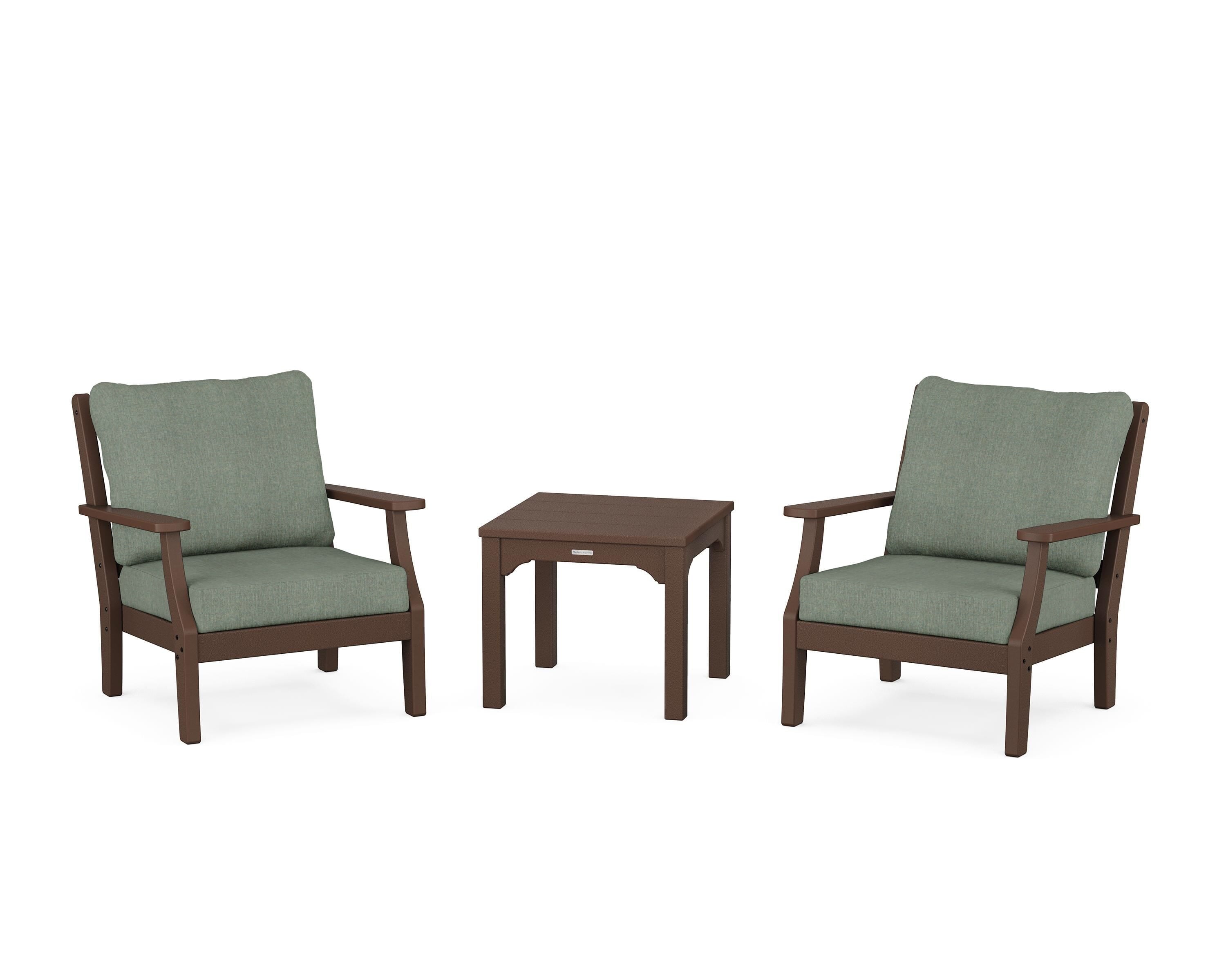 Martha Stewart by POLYWOOD Chinoiserie 3-Piece Deep Seating Set in Mahogany / Cast Sage