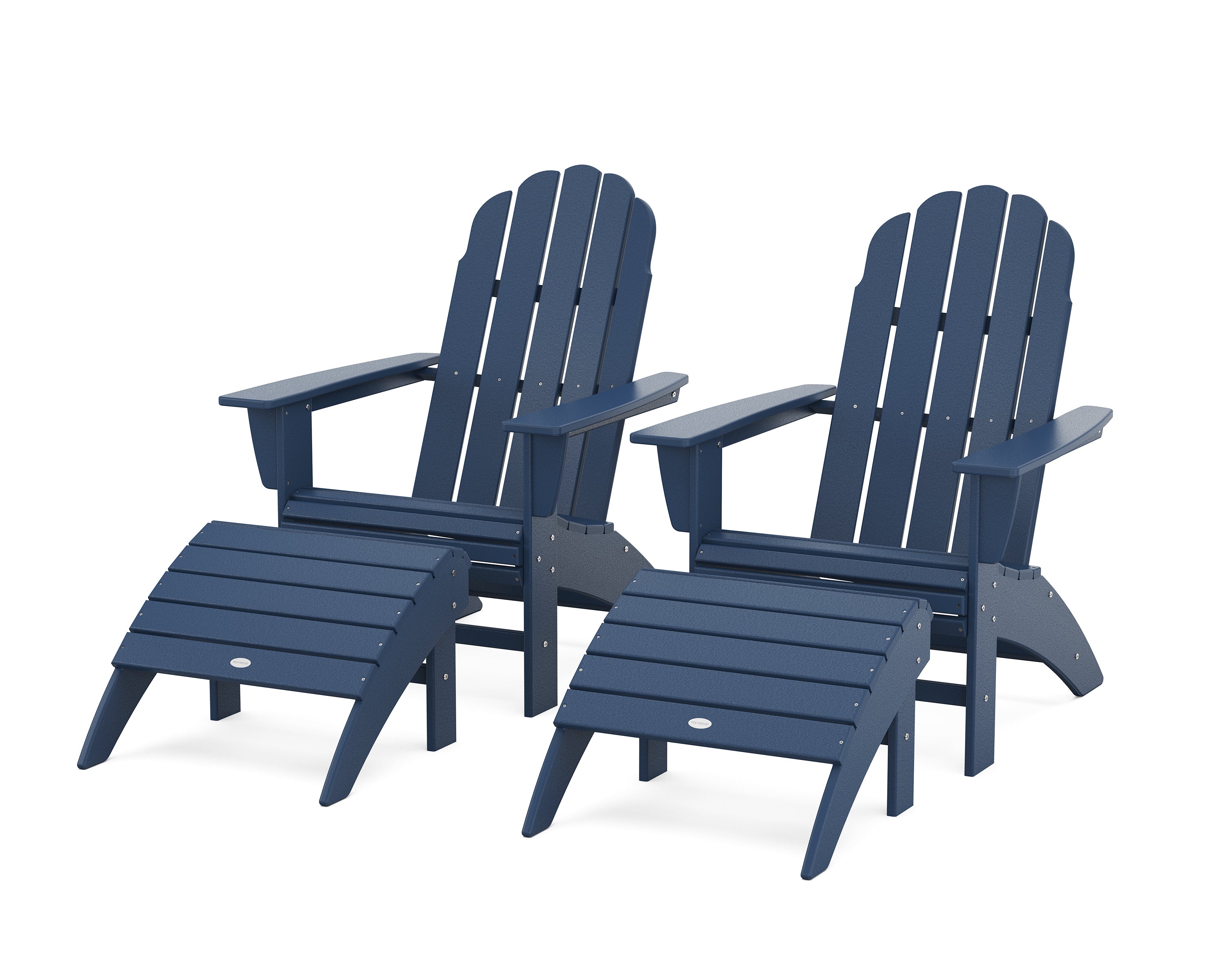POLYWOOD Vineyard Curveback Adirondack Chair 4-Piece Set with Ottomans in Navy