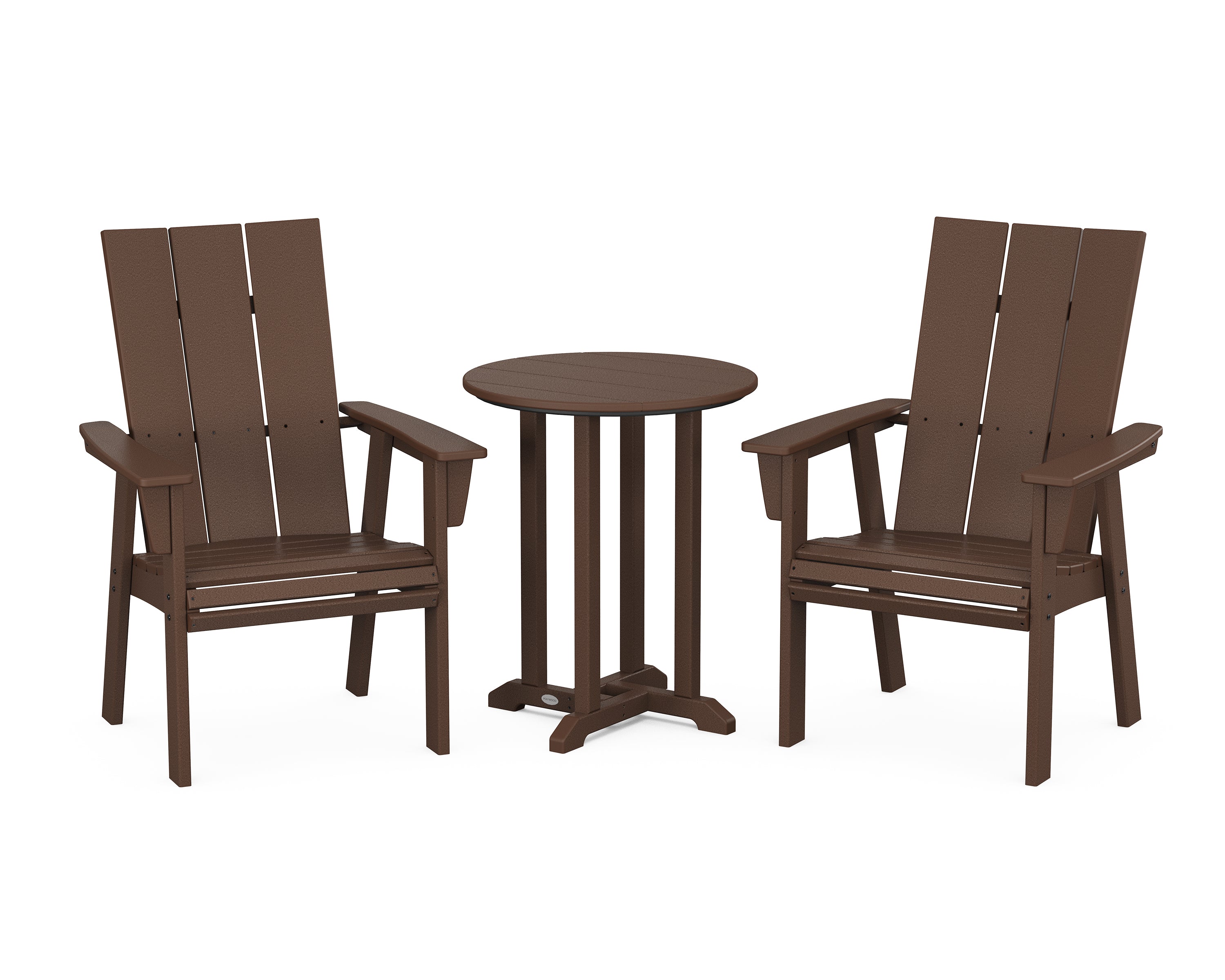 POLYWOOD® Modern Curveback Adirondack 3-Piece Round Dining Set in Mahogany