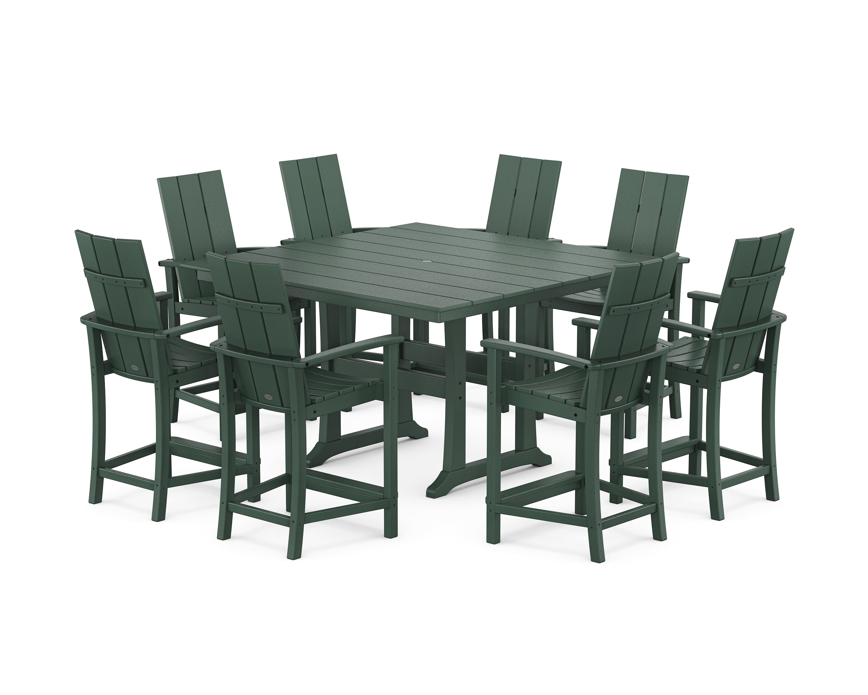 POLYWOOD Modern Adirondack 9-Piece Farmhouse Trestle Counter Set in Green