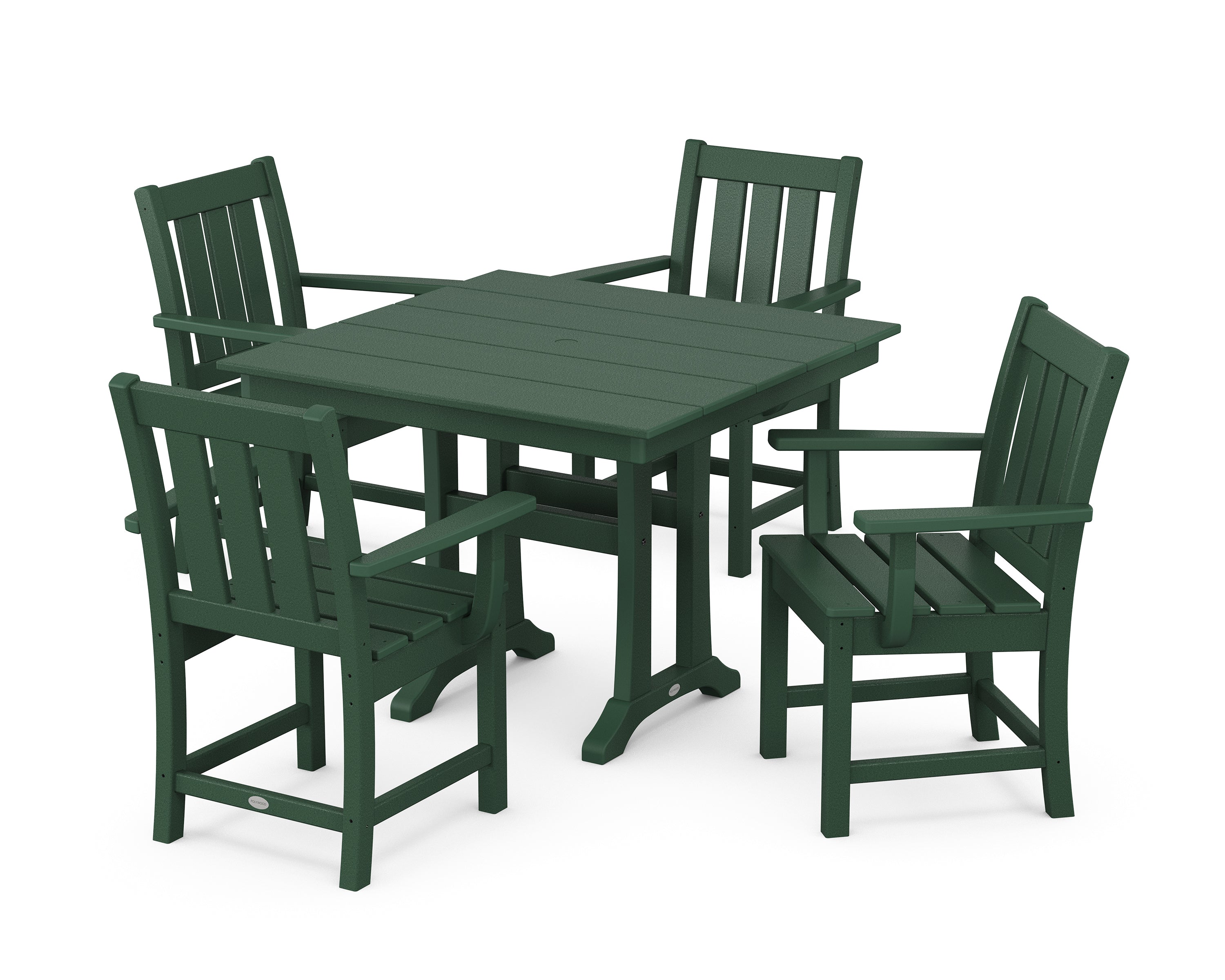 POLYWOOD Oxford 5-Piece Farmhouse Dining Set with Trestle Legs in Green