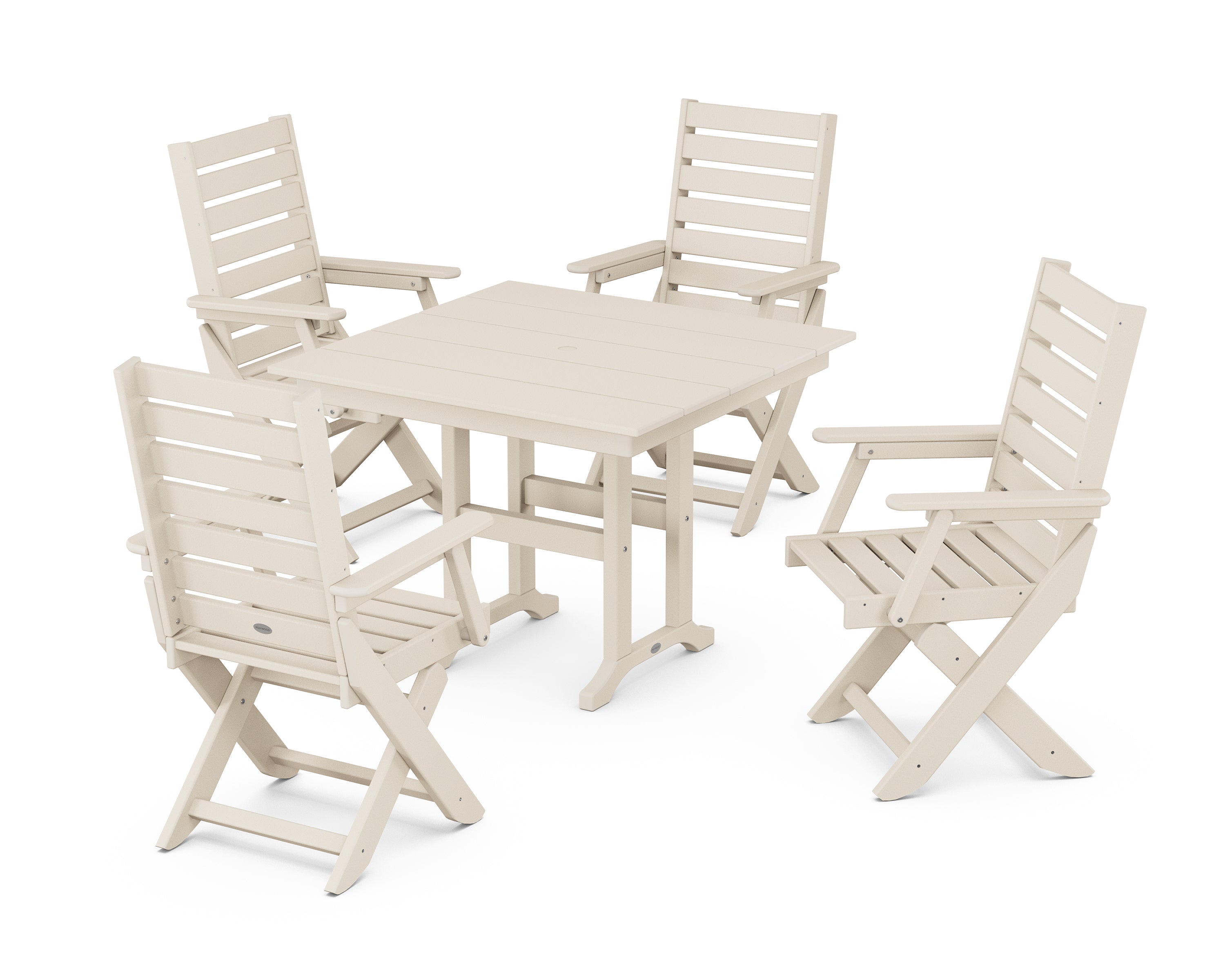 POLYWOOD Captain Folding Chair 5-Piece Farmhouse Dining Set in Sand