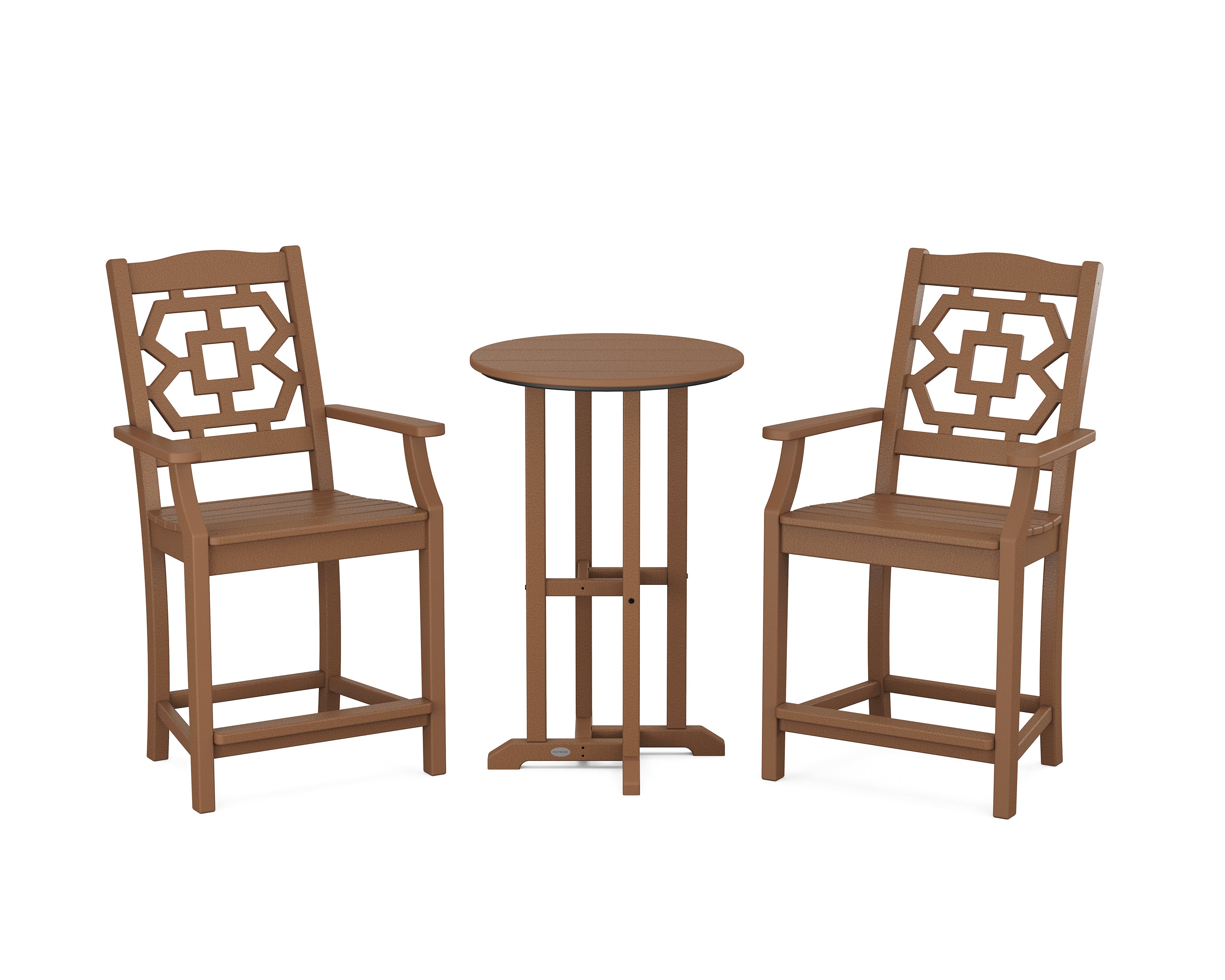 Martha Stewart by POLYWOOD Chinoiserie 3-Piece Farmhouse Bistro Counter Set in Teak
