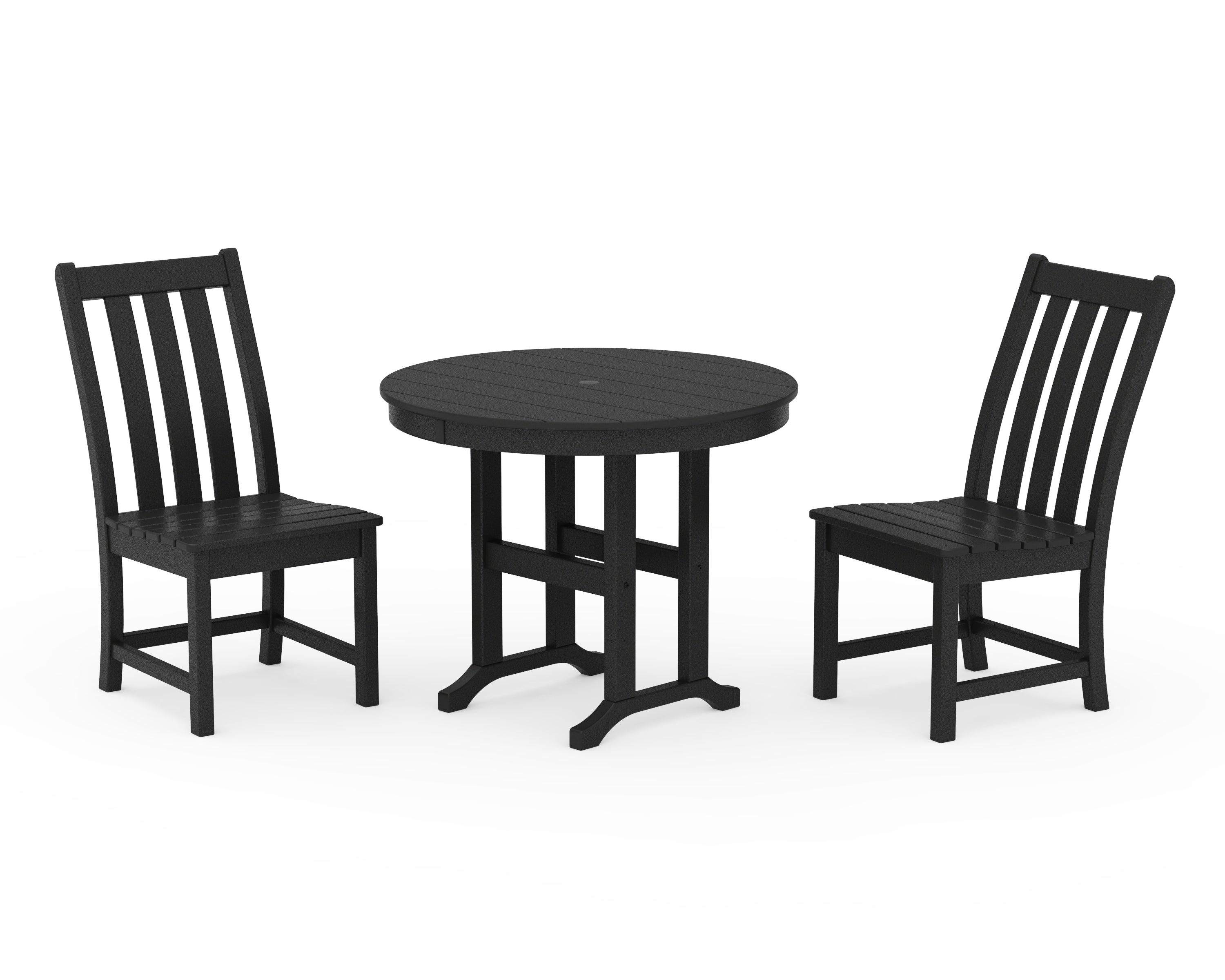 POLYWOOD Vineyard Side Chair 3-Piece Round Dining Set in Black