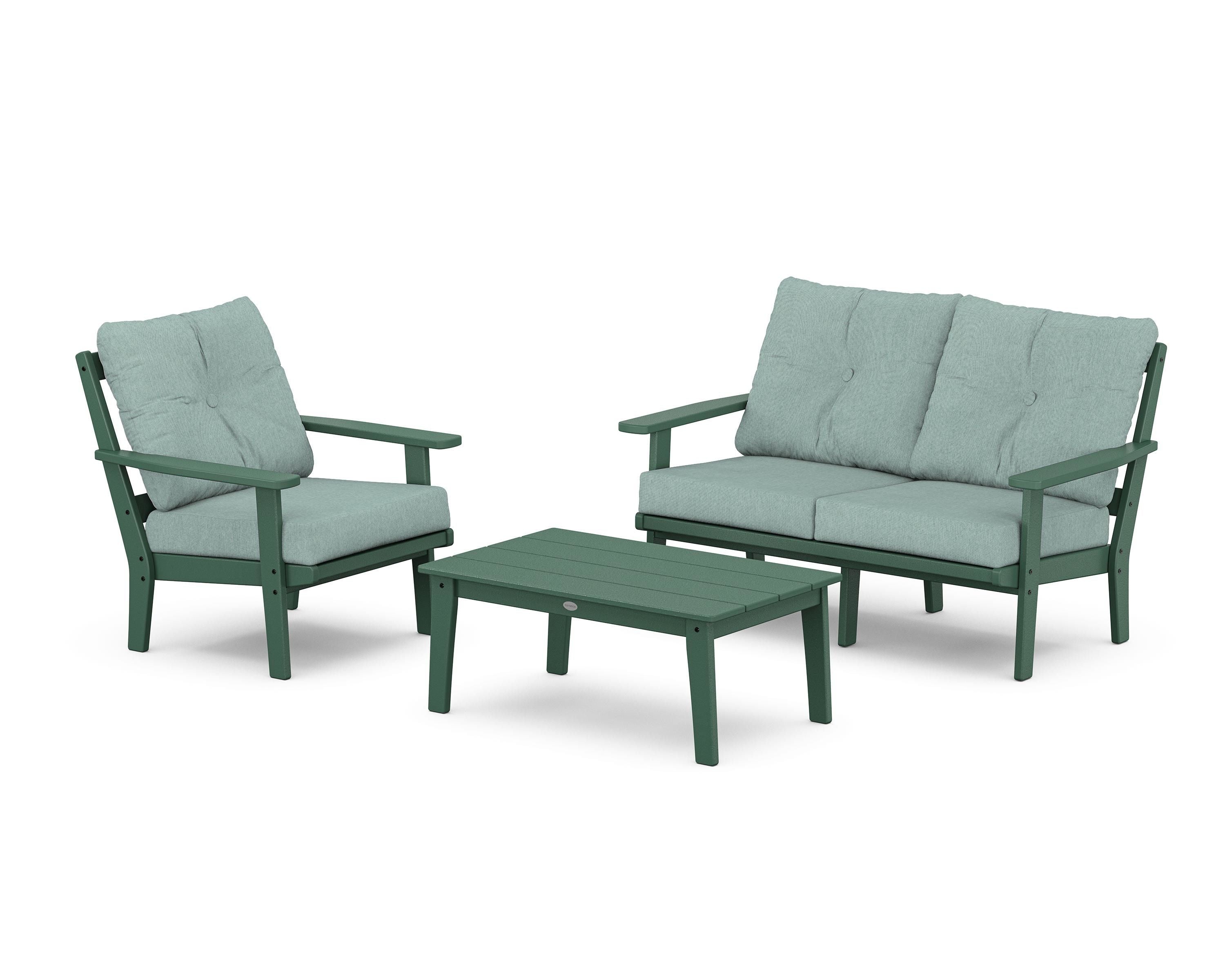 POLYWOOD Prairie 3-Piece Deep Seating Set with Loveseat in Green / Glacier Spa