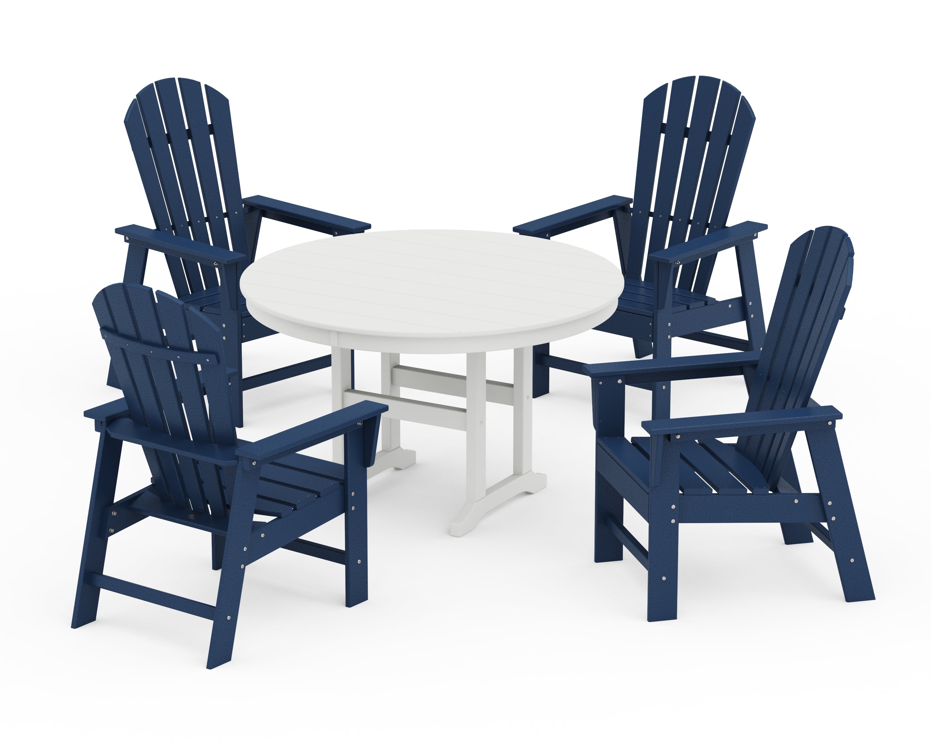 POLYWOOD South Beach 5-Piece Round Farmhouse Dining Set in Navy / White