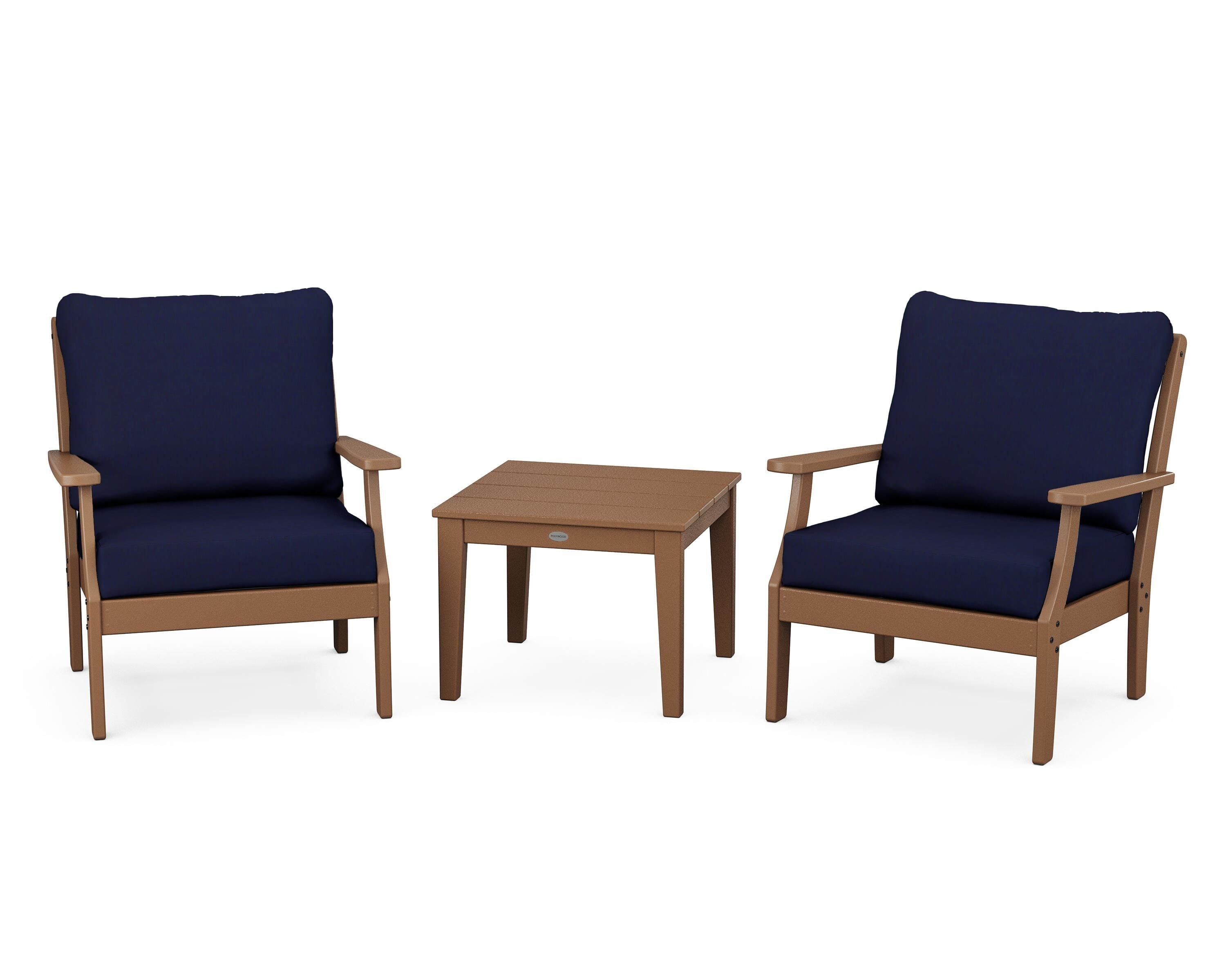 POLYWOOD Braxton 3-Piece Deep Seating Set in Teak / Navy