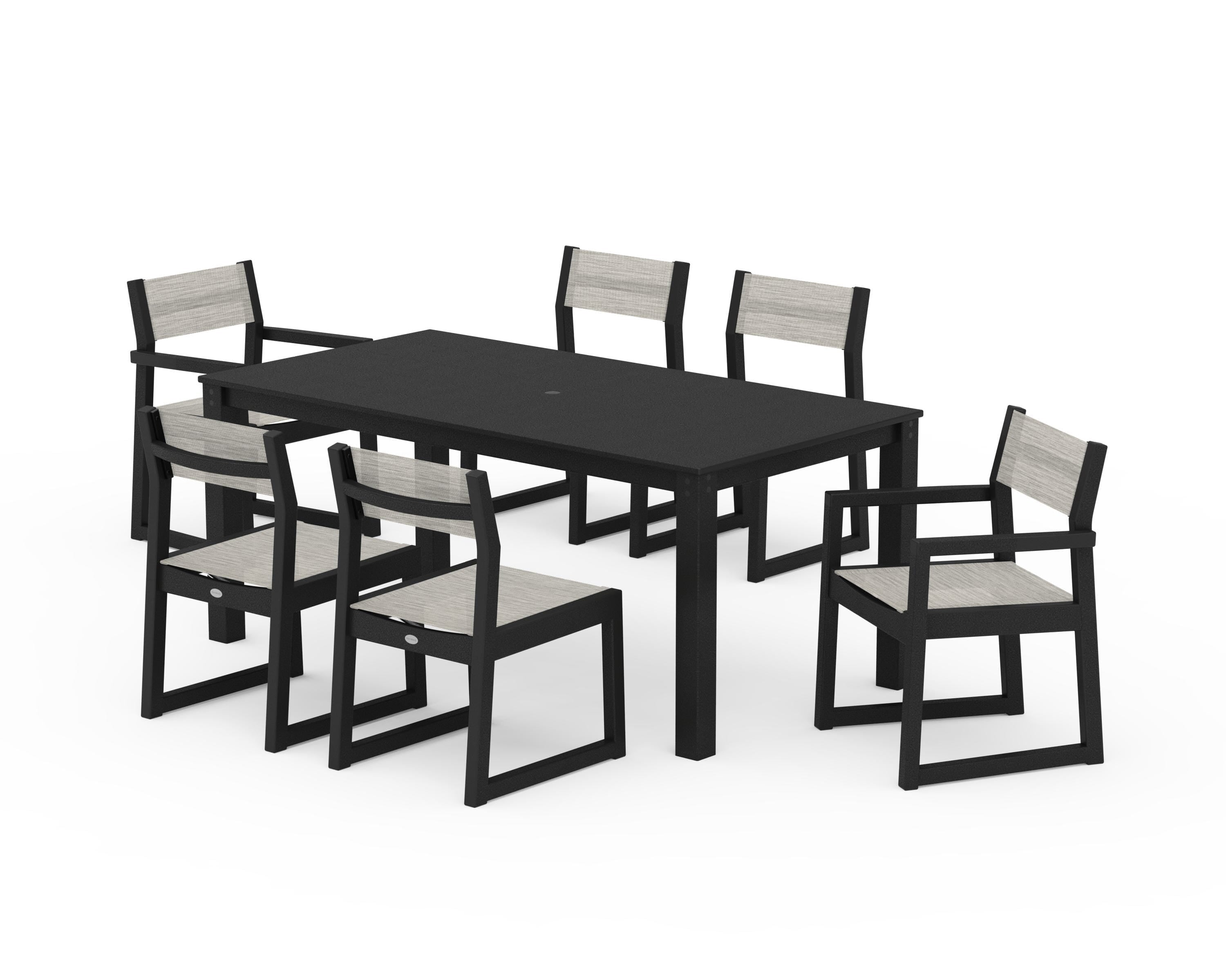 POLYWOOD EDGE Sling 7-Piece Parsons Dining Set in Black / Birch Sling