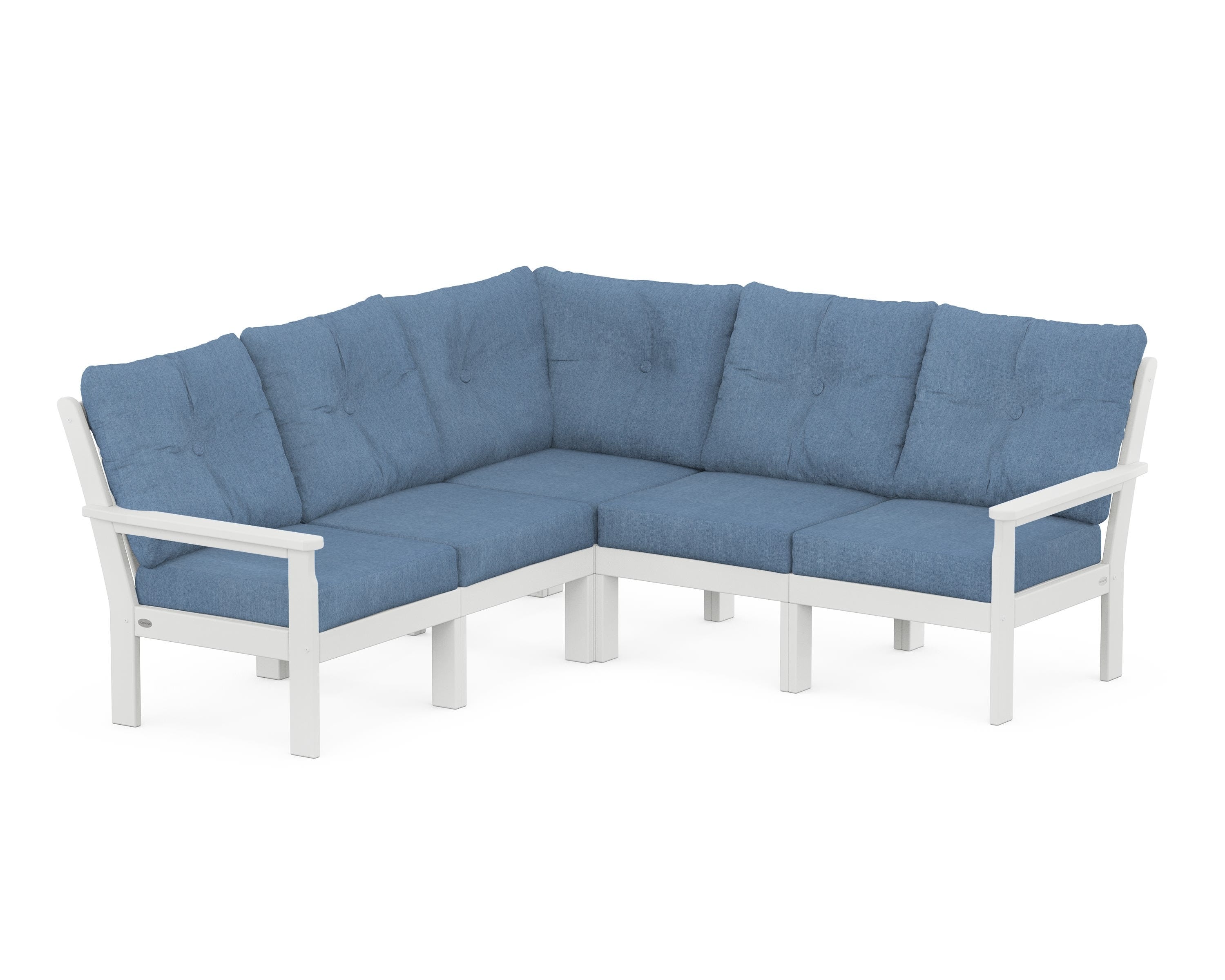 POLYWOOD Vineyard 5-Piece Sectional in White / Sky Blue
