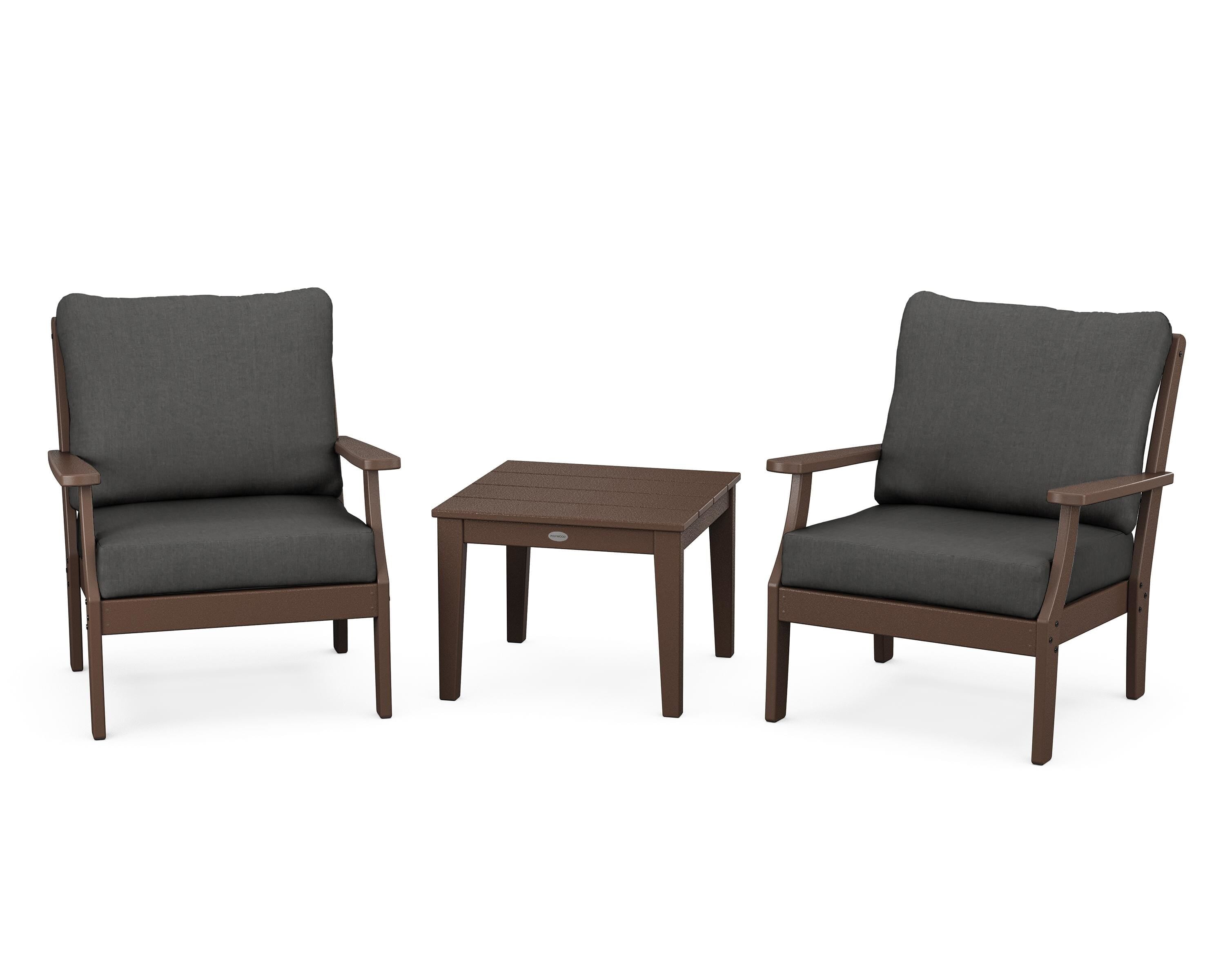 POLYWOOD Braxton 3-Piece Deep Seating Set in Mahogany / Spectrum Carbon