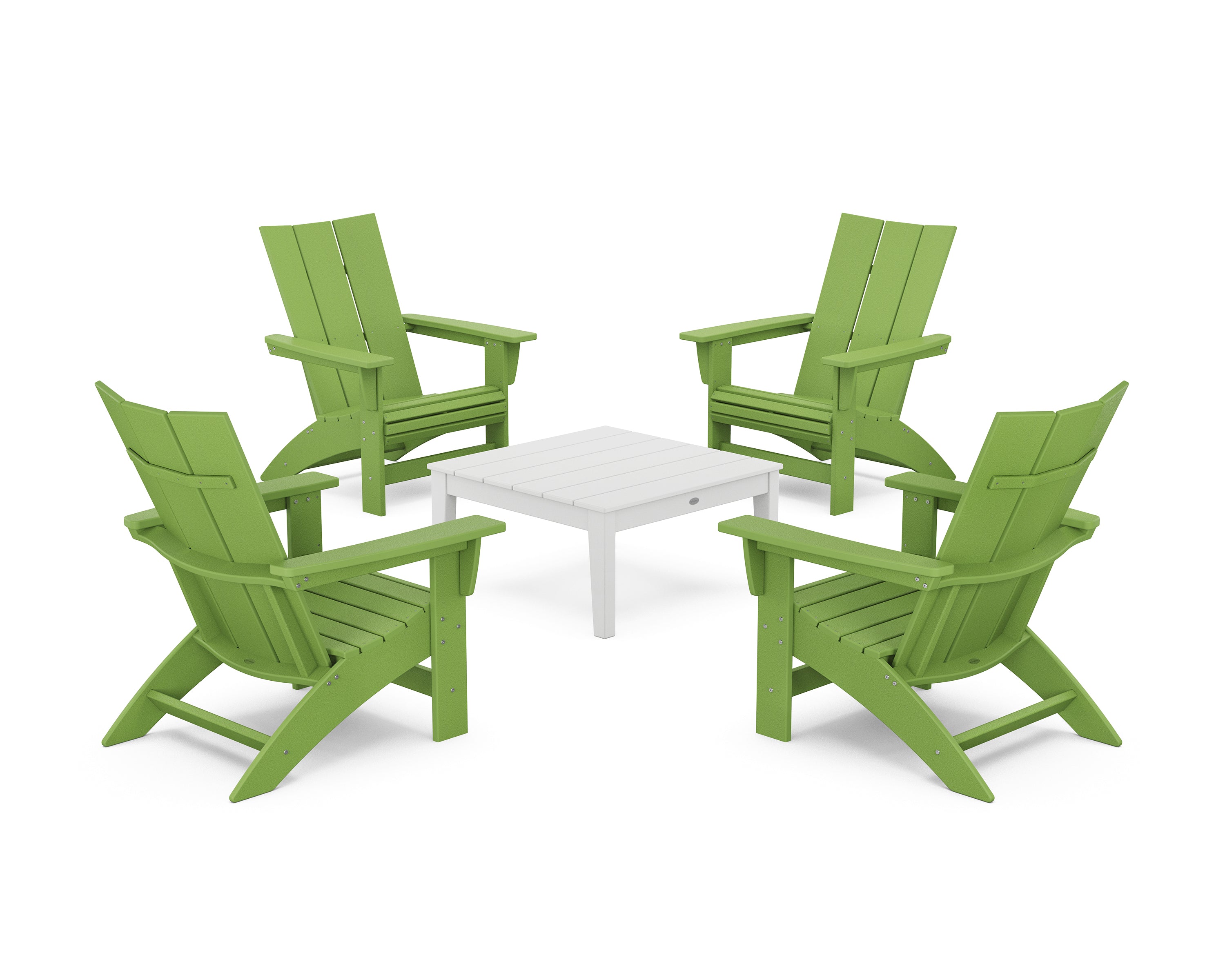 POLYWOOD 5-Piece Modern Grand Adirondack Chair Conversation Group in Lime / White