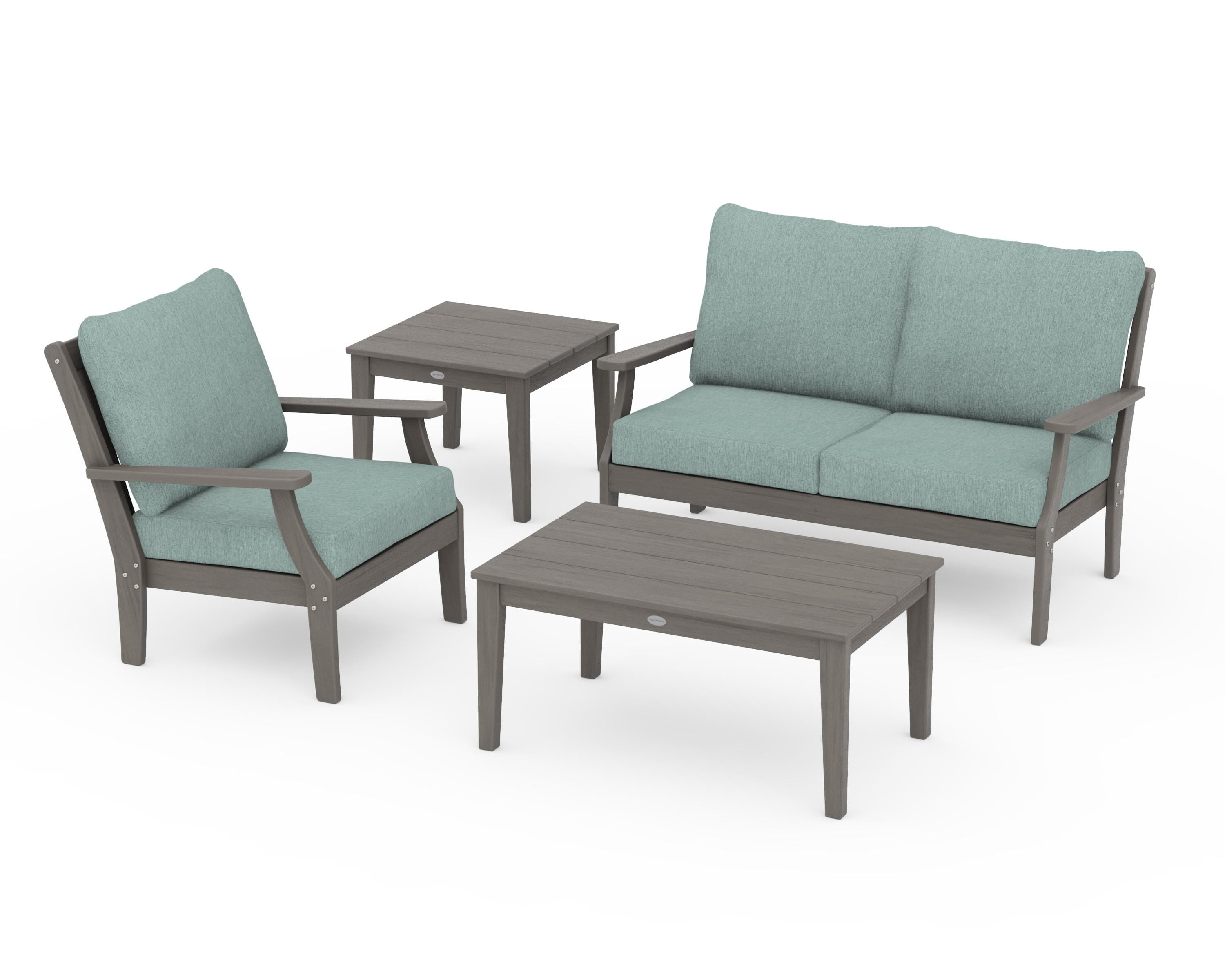 POLYWOOD Braxton 4-Piece Deep Seating Set in Driftwood / Glacier Spa