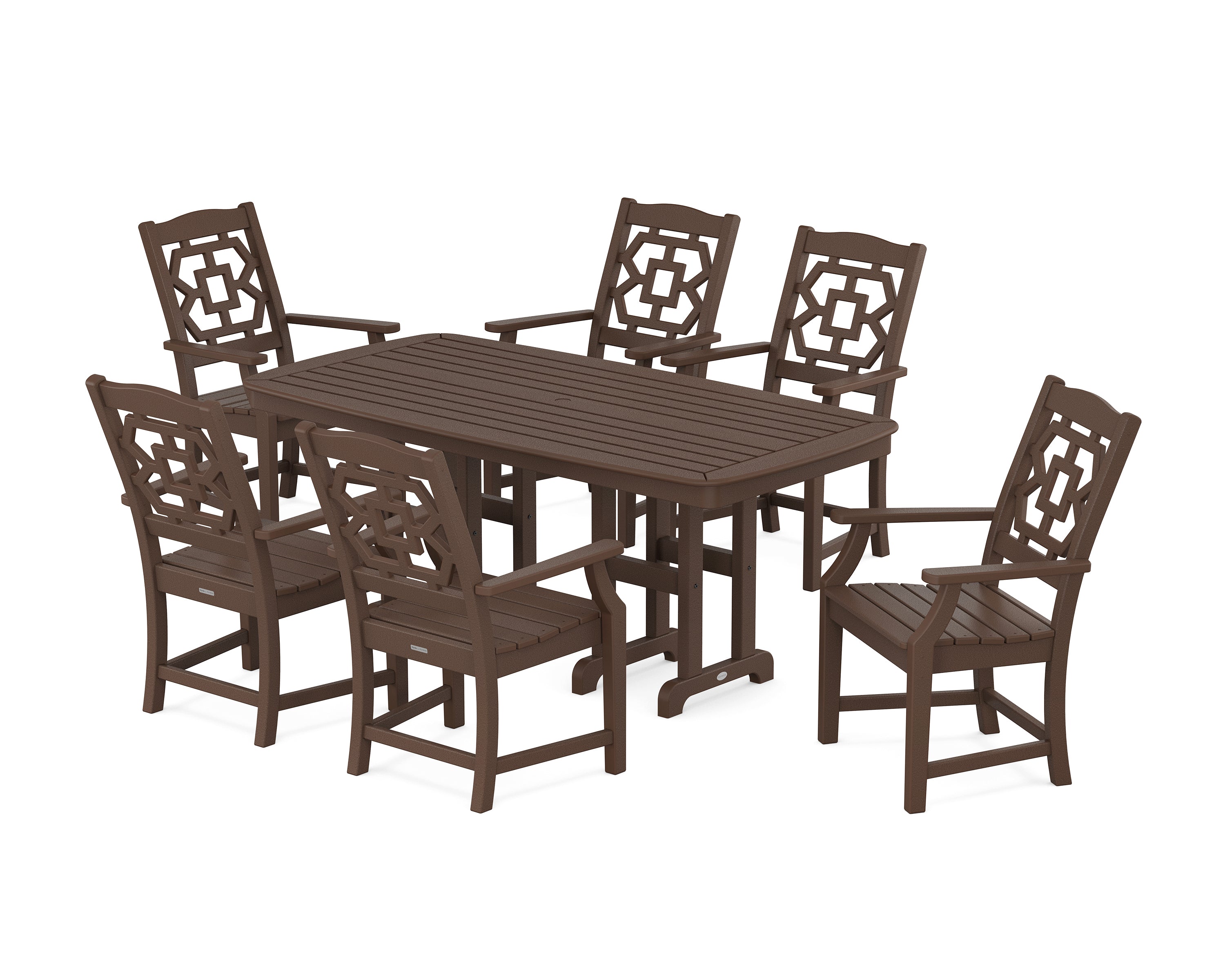 Martha Stewart by POLYWOOD® Chinoiserie Arm Chair 7-Piece Dining Set in Mahogany