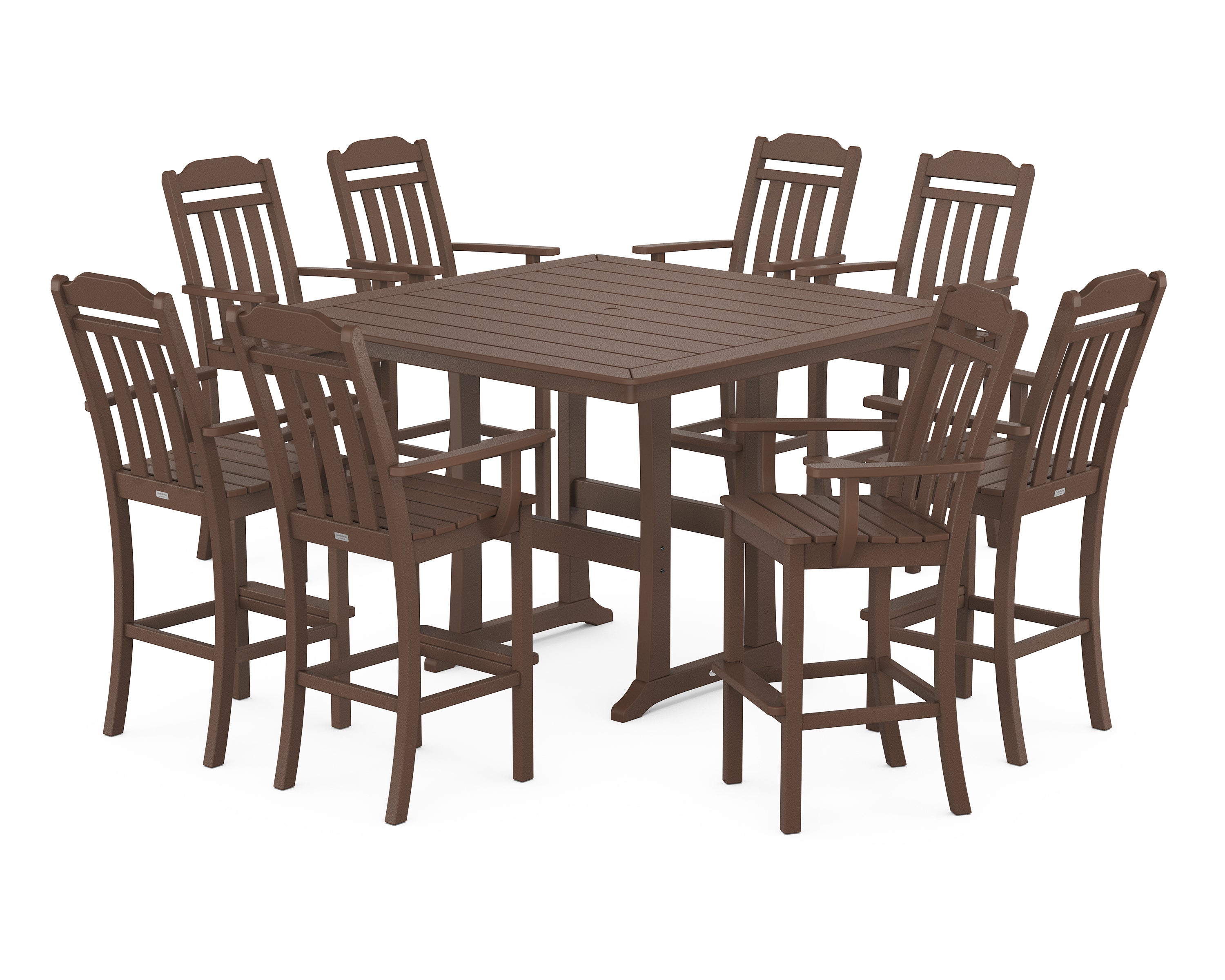 Country Living Cottage 9-Piece Bar Set with Trestle Legs in Mahogany