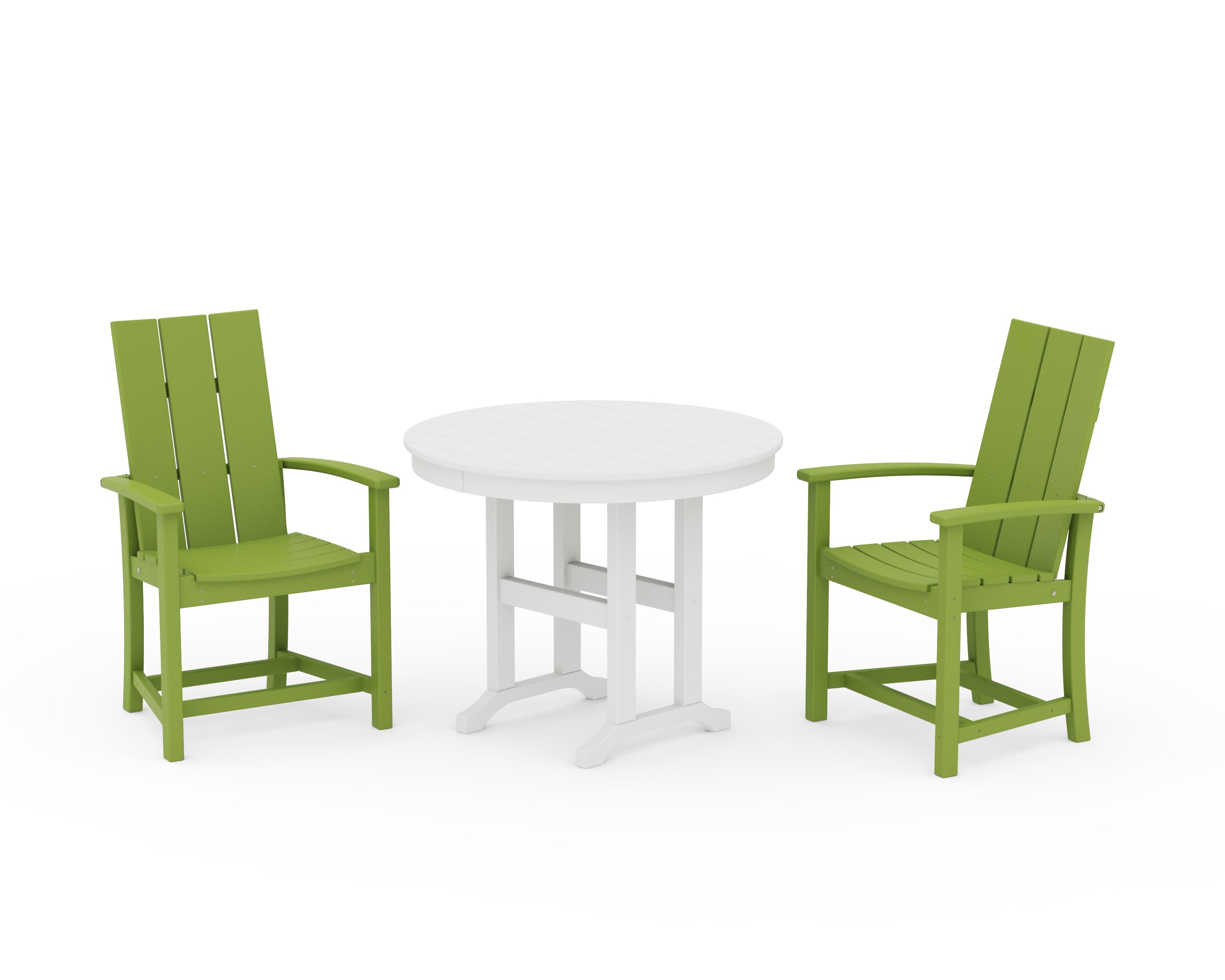 POLYWOOD Modern Adirondack 3-Piece Round Farmhouse Dining Set in Lime / White