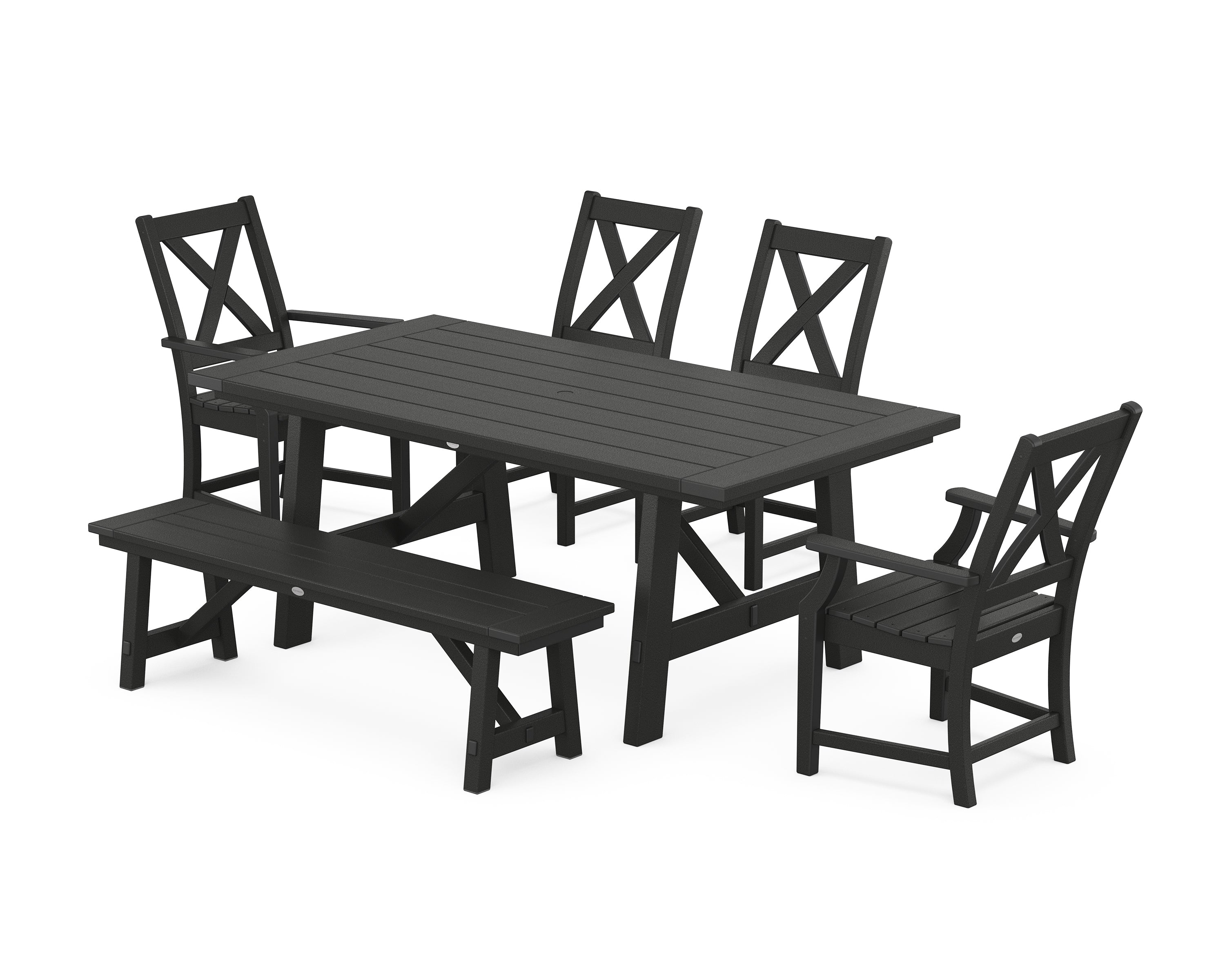 POLYWOOD Braxton 6-Piece Rustic Farmhouse Dining Set With Trestle Legs in Black