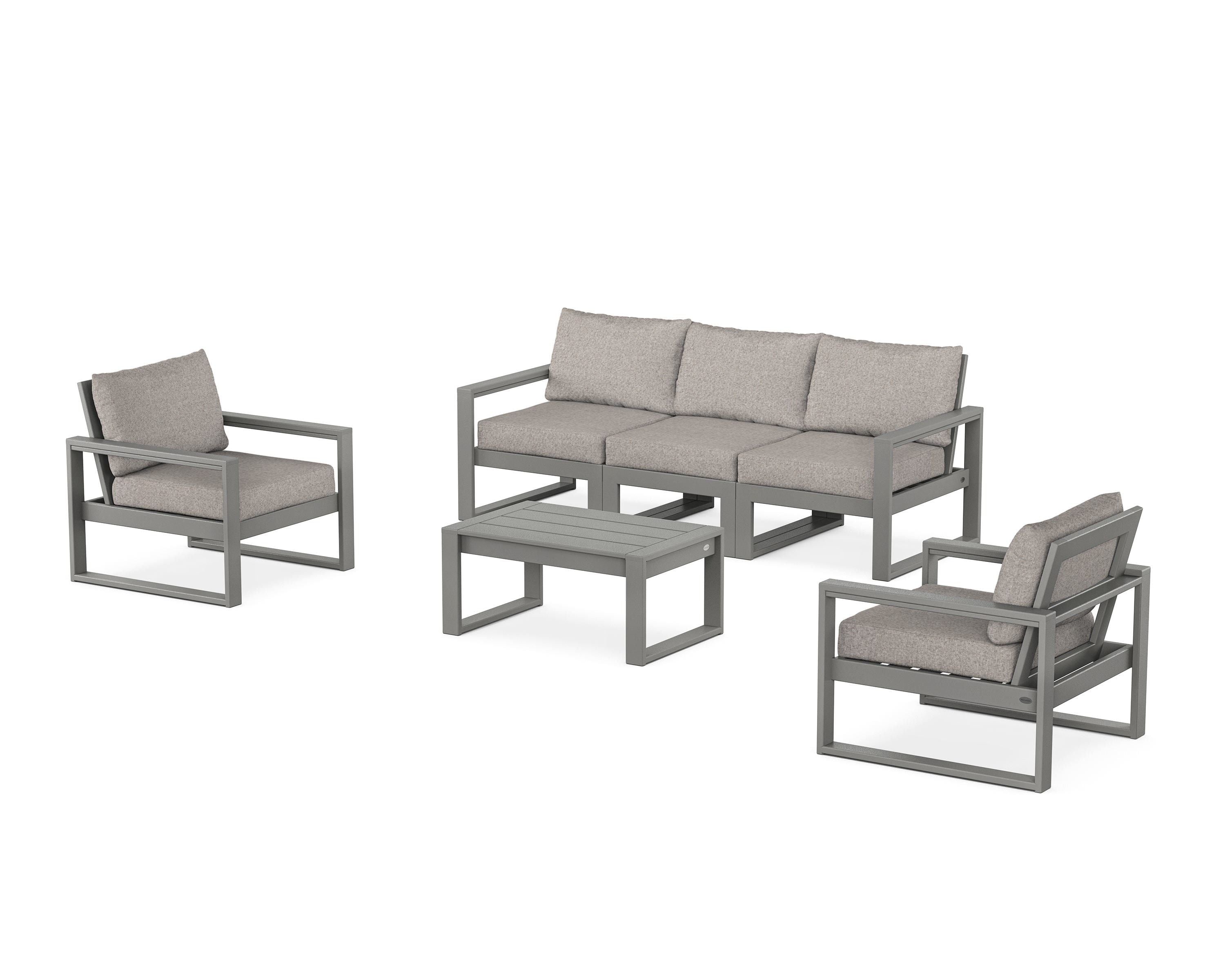 POLYWOOD EDGE Sectional 4-Piece Deep Seating Set with Sofa in Slate Grey / Weathered Tweed
