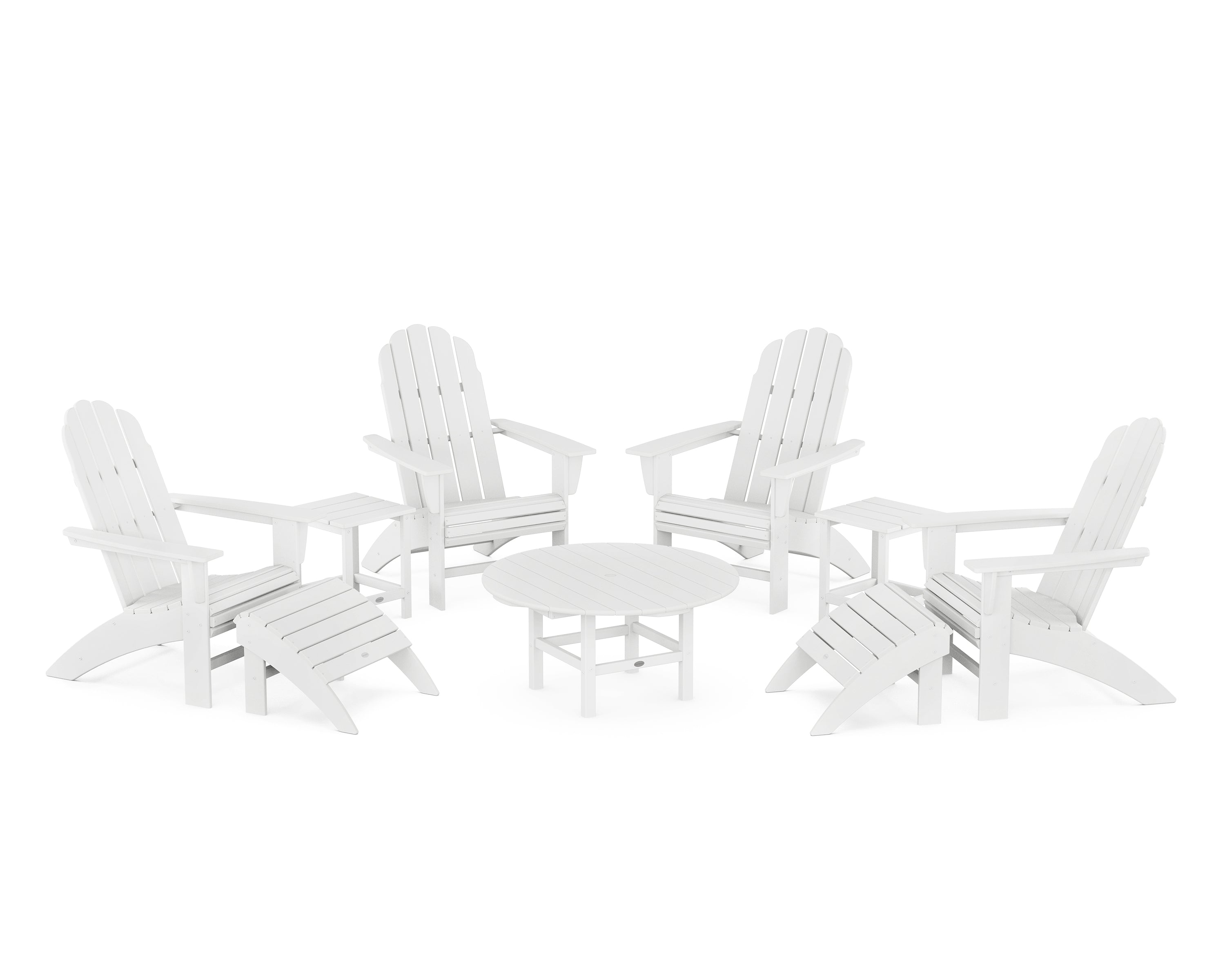 POLYWOOD Vineyard Curveback Adirondack Chair 9-Piece Conversation Set in White