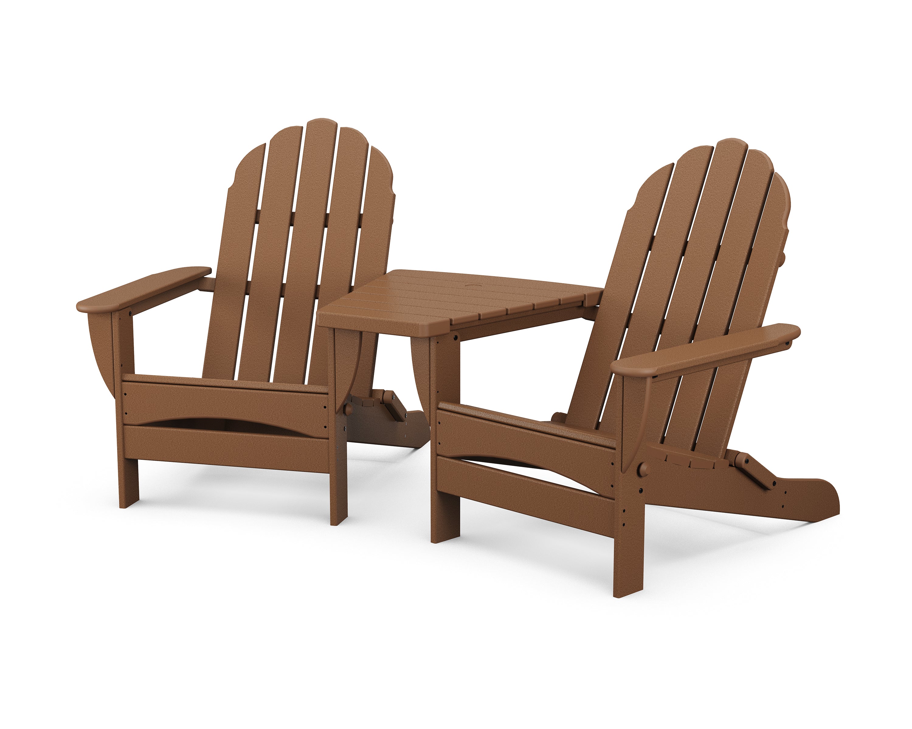 POLYWOOD Classic Oversized Adirondacks with Angled Connecting Table in Teak