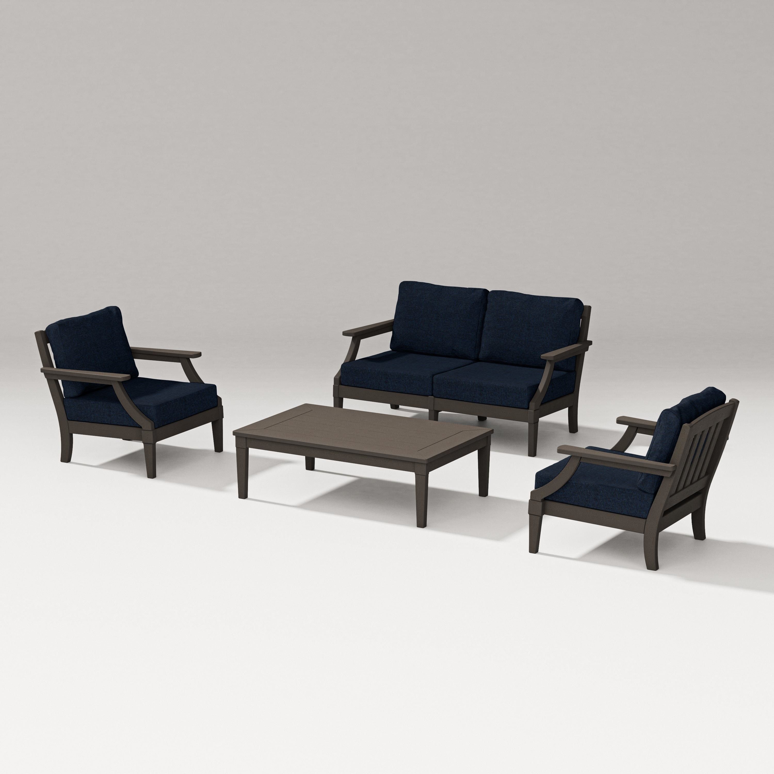 PW Designer Series Estate Lounge 4-Piece Loveseat Set in Vintage Coffee / Marine Indigo