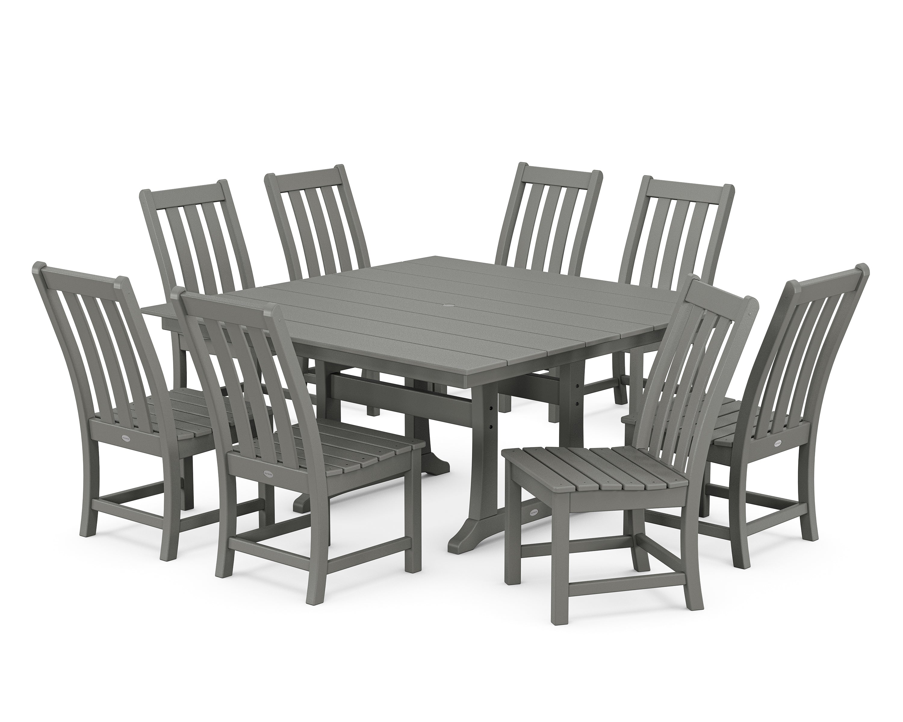 POLYWOOD Vineyard 9-Piece Farmhouse Trestle Dining Set in Slate Grey