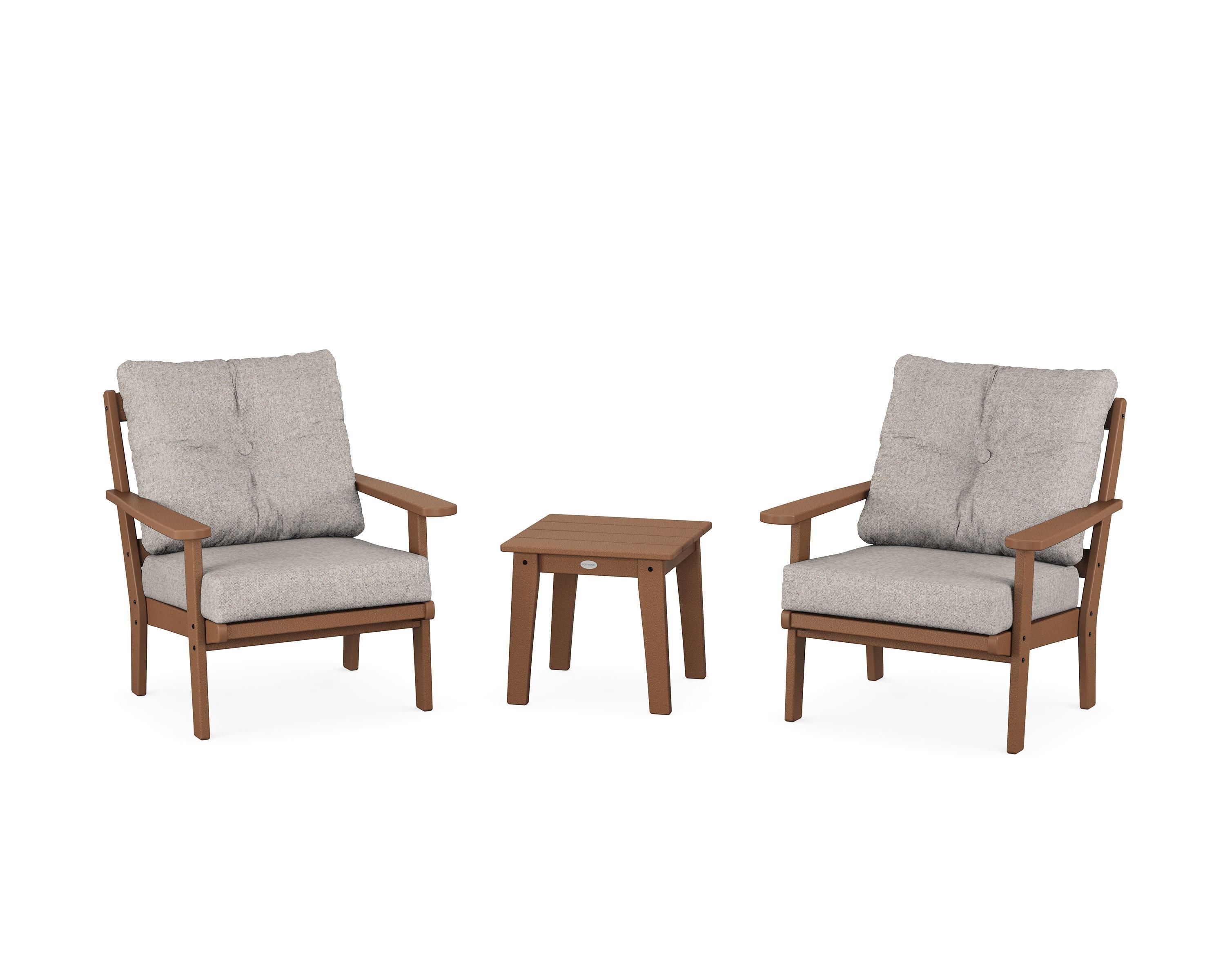 POLYWOOD Mission 3-Piece Deep Seating Set in Teak / Weathered Tweed