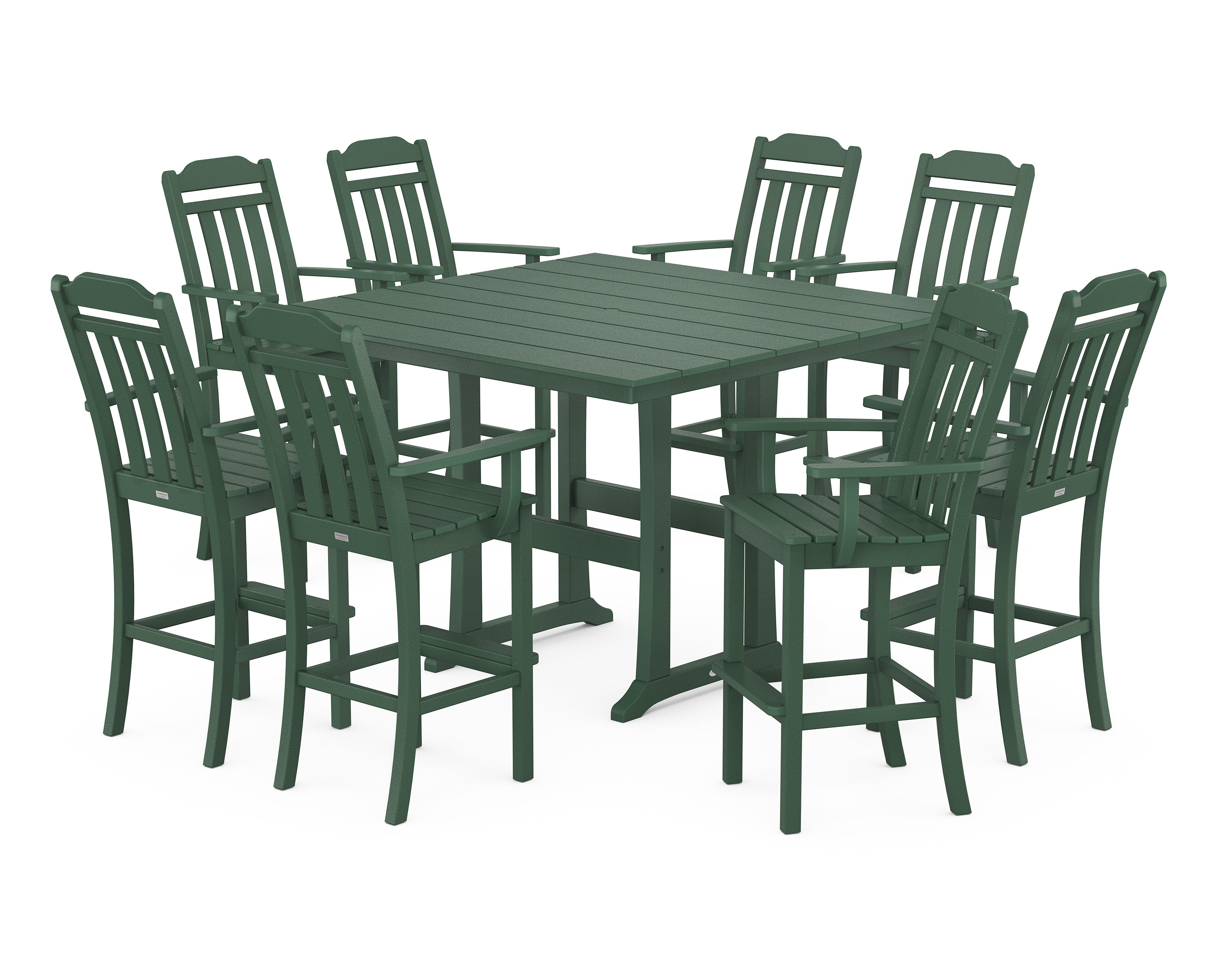 Country Living Cottage 9-Piece Farmhouse Bar Set with Trestle Legs in Green