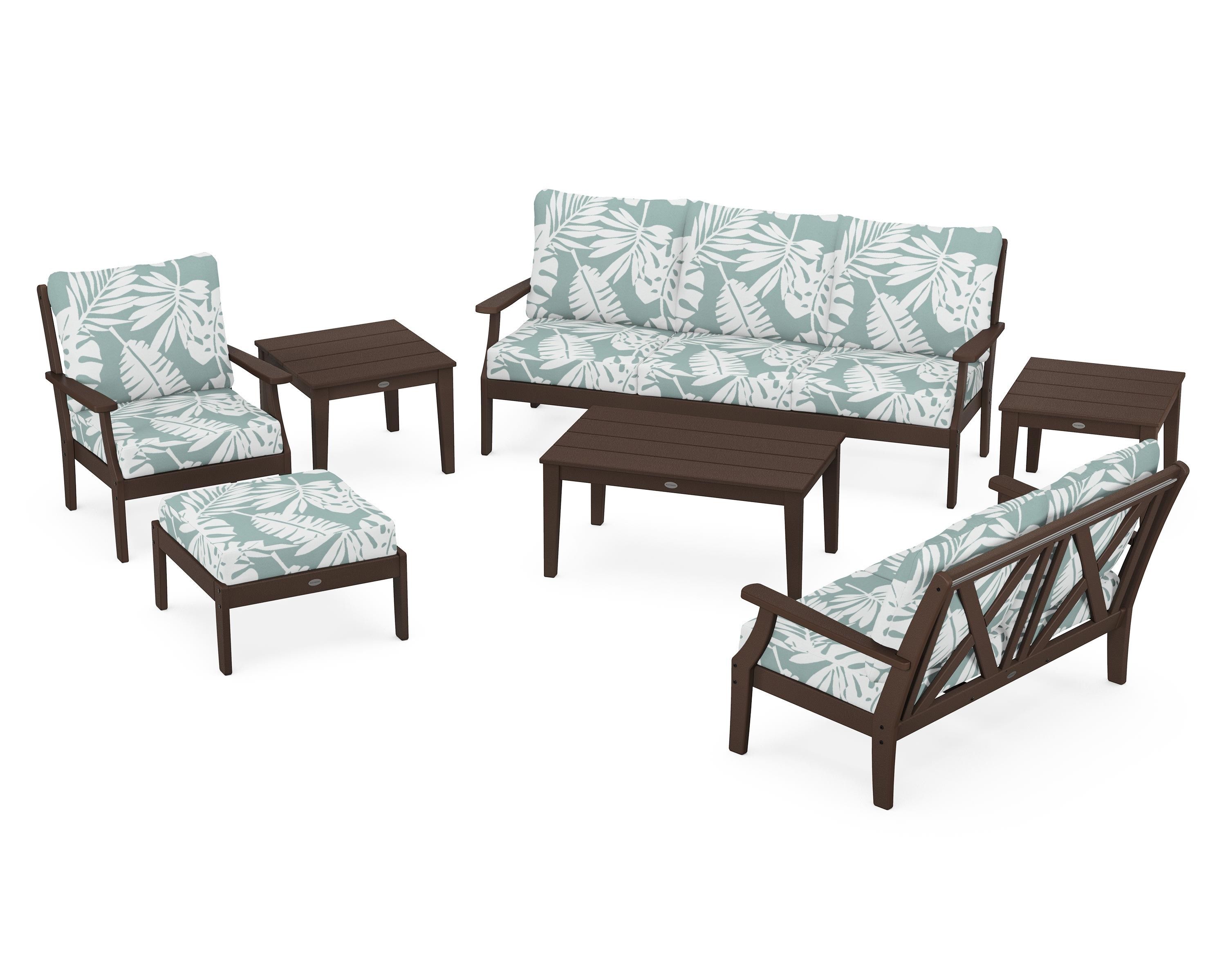 POLYWOOD Braxton 7-Piece Deep Seating Set in Mahogany / Leaf Glacier Spa