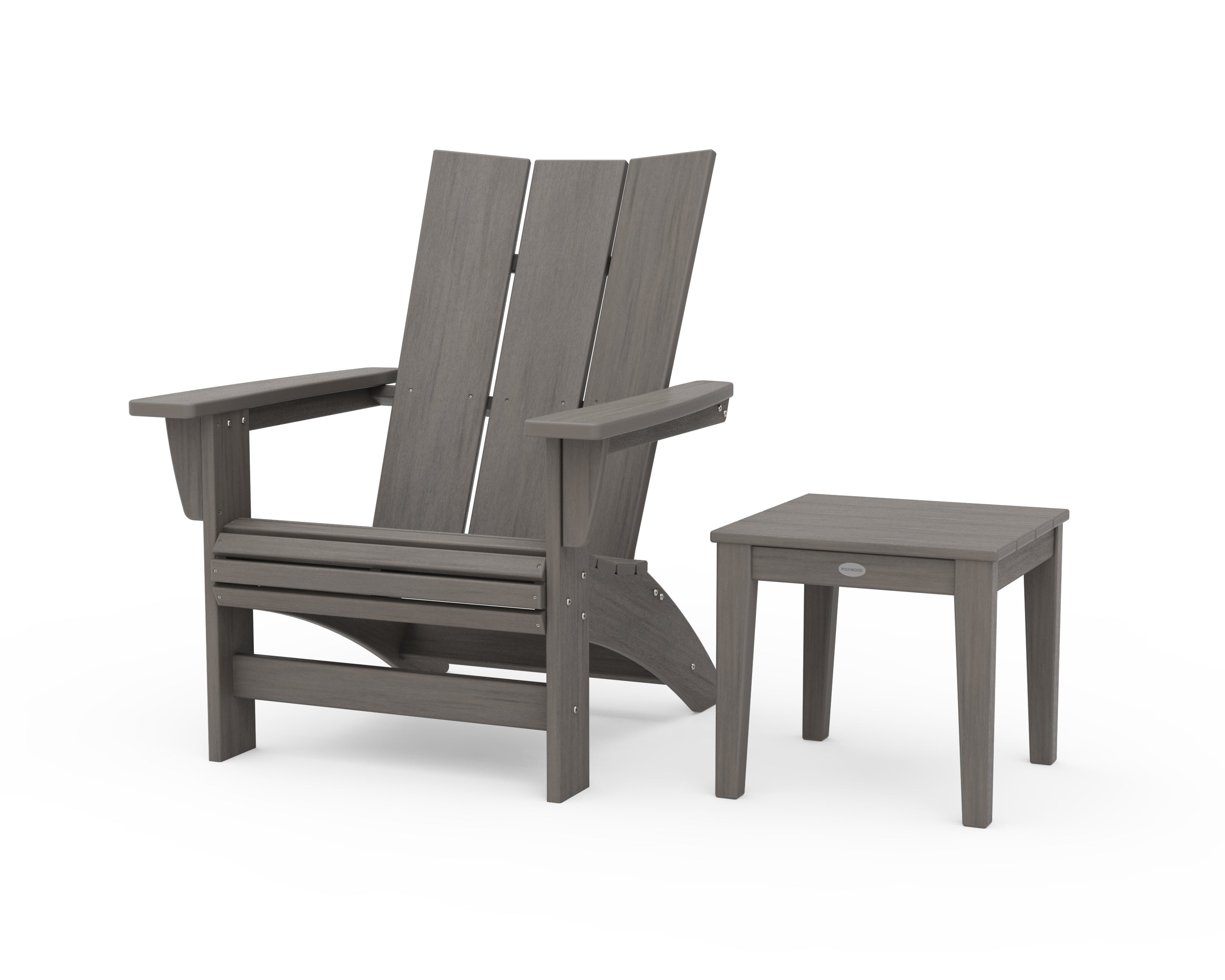 POLYWOOD Modern Grand Adirondack Chair with Side Table in Driftwood