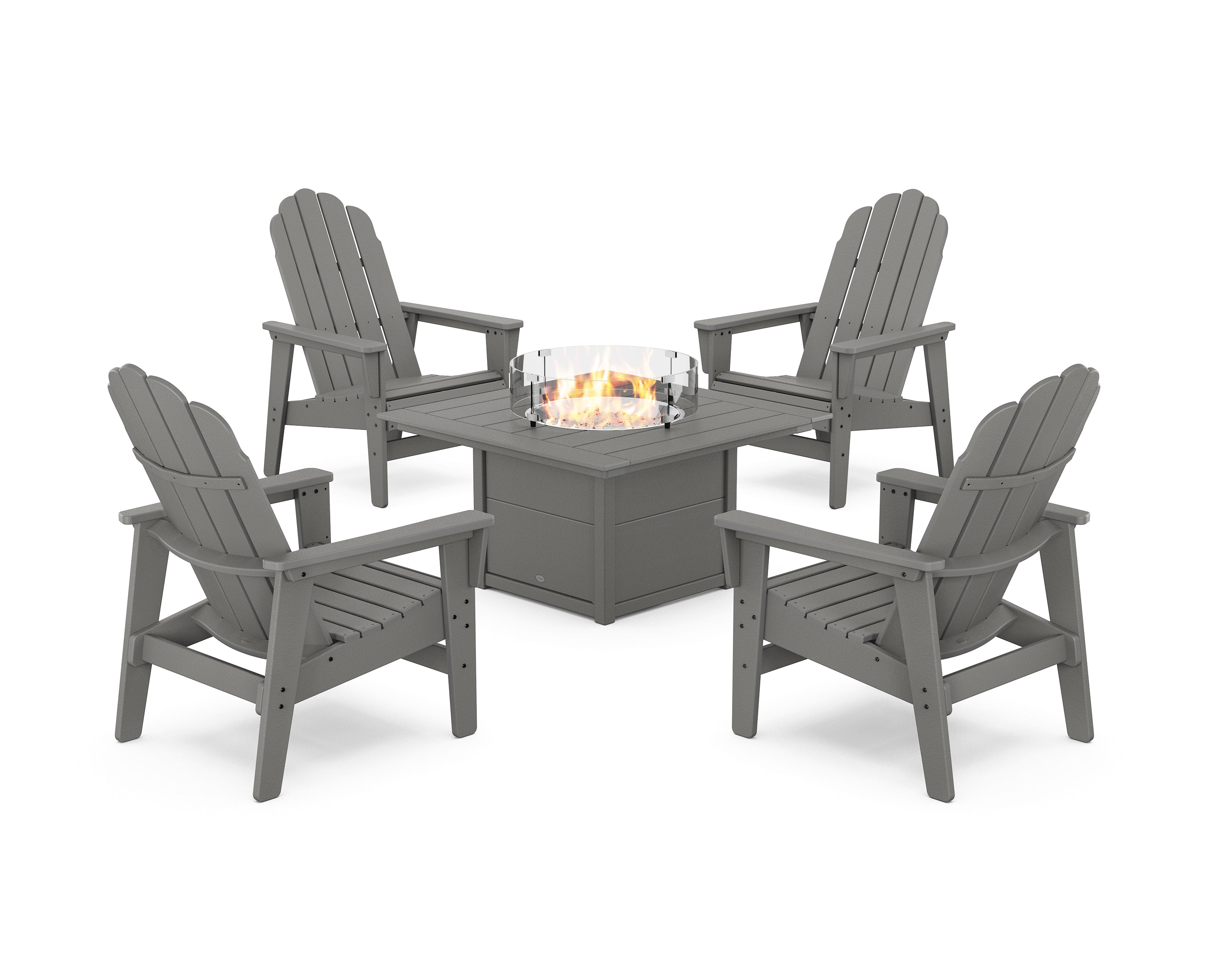 POLYWOOD 5-Piece Vineyard Grand Upright Adirondack Conversation Set with Fire Pit Table in Slate Grey