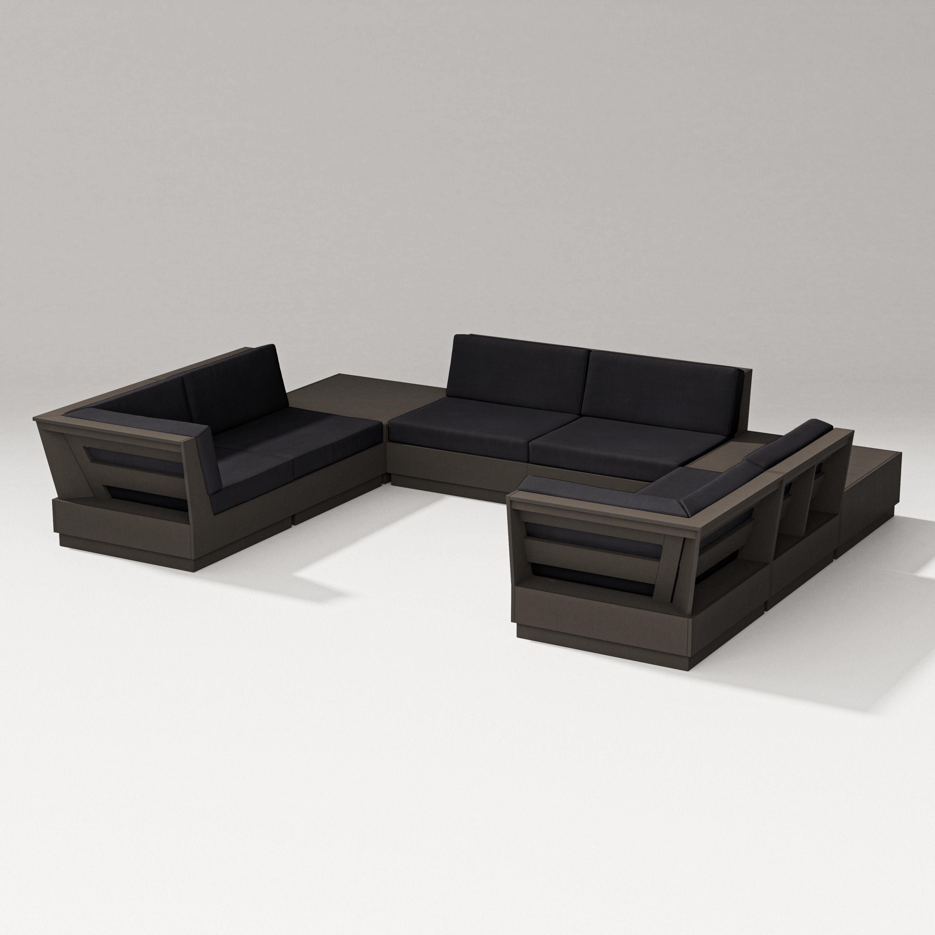PW Designer Series Elevate 8-Piece U-Shaped Sectional in Vintage Coffee / Midnight Linen