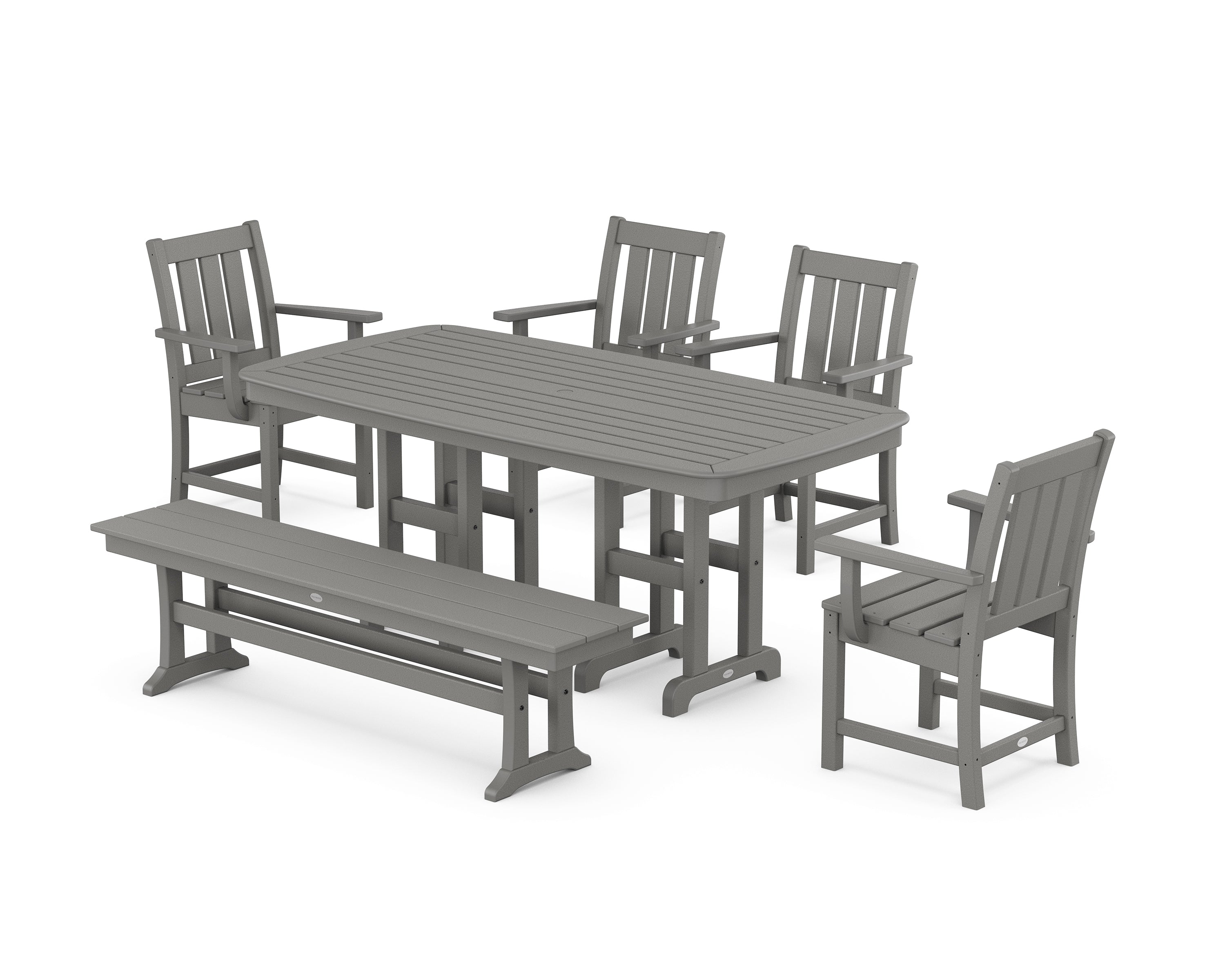 POLYWOOD Oxford 6-Piece Dining Set with Bench in Slate Grey