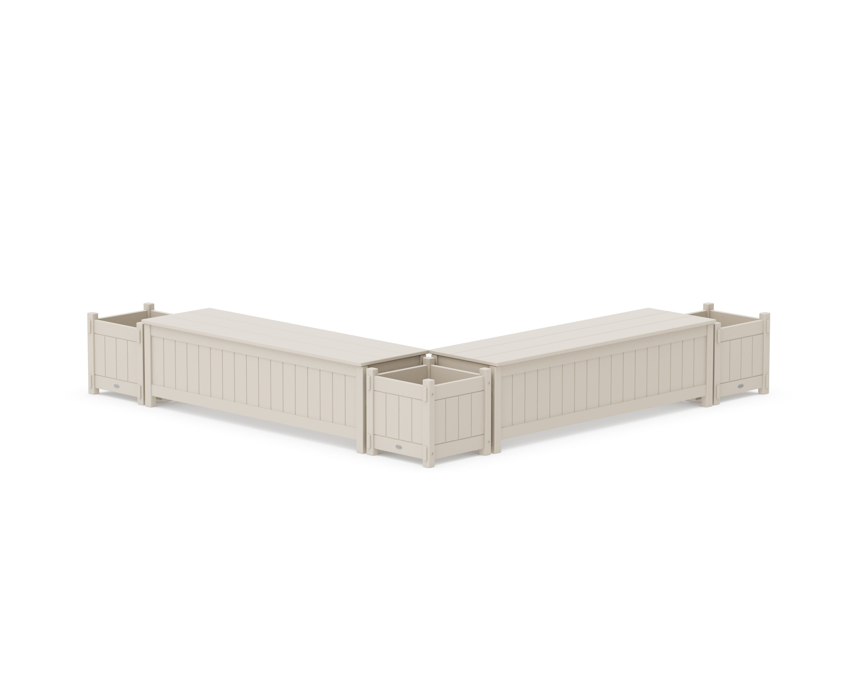 POLYWOOD 60" Vineyard L- Shaped Planter Storage Bench Corner Set in Sand